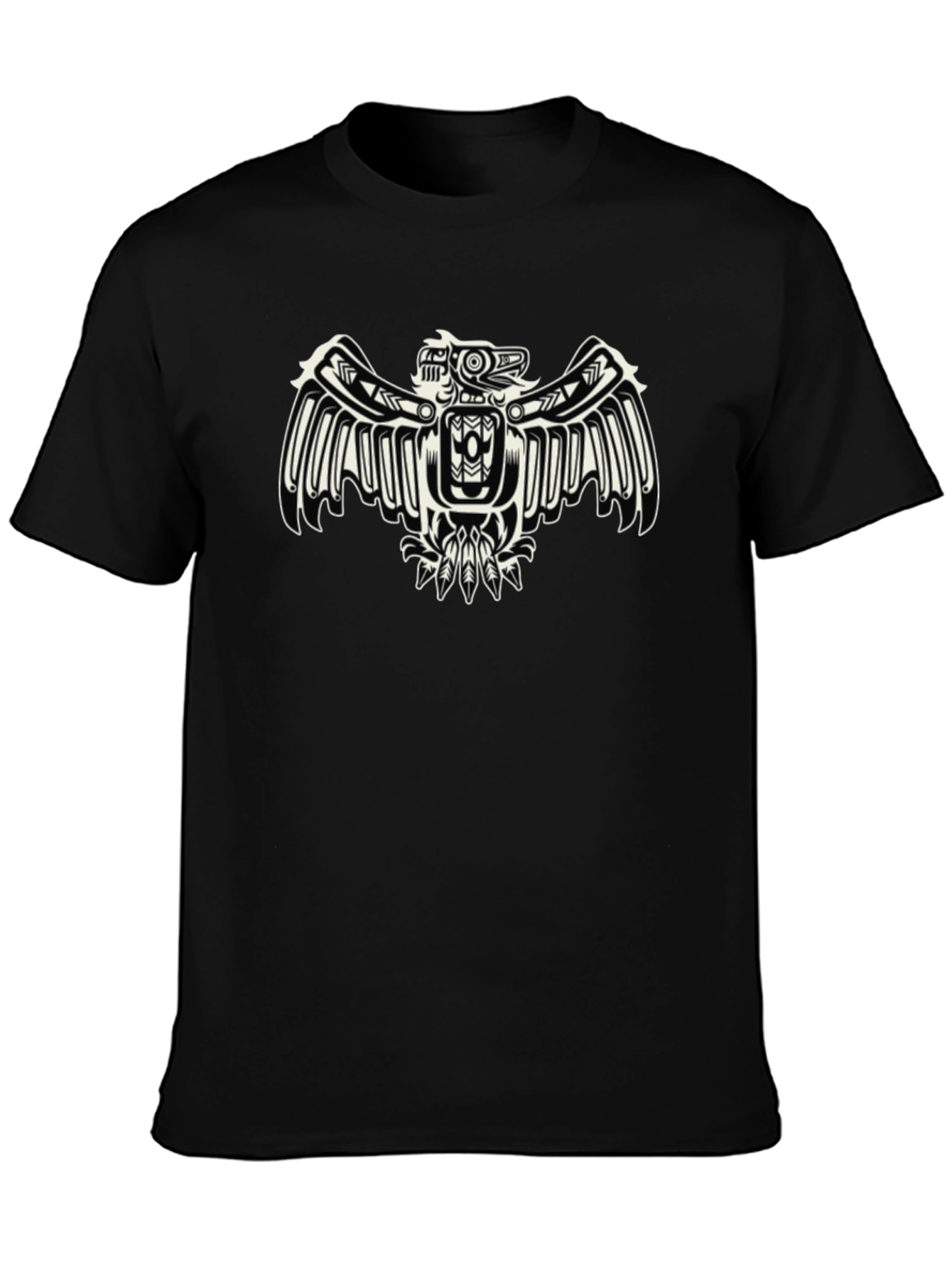 Black Tribal Eagle Graphic Tee - Black Cotton Blend view 3