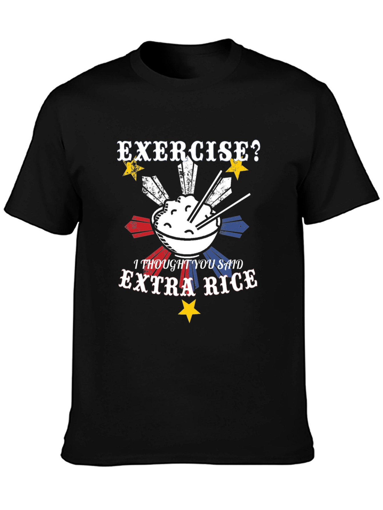 Black Exercise? Extra Rice T-Shirt - Funny Foodie Tee view 3