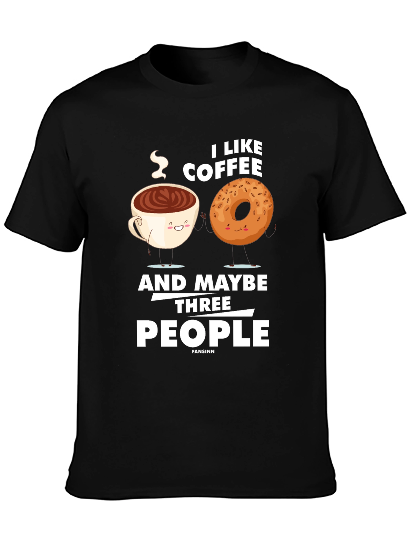 Black Funny Coffee & Donut Graphic T-Shirt view 3