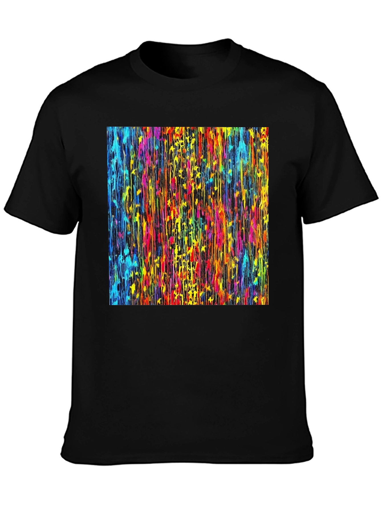 Black Vibrant Dripping Paint Graphic Tee - Artsy Black T-Shirt view 3