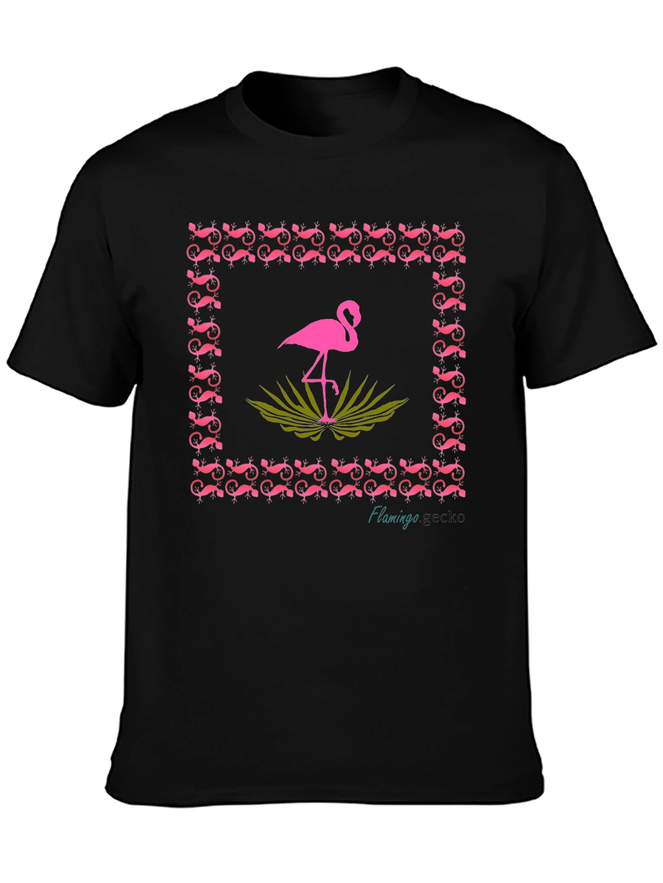 Black Flamingo Gecko Graphic Tee - Stylish Black Cotton T-Shirt view 3