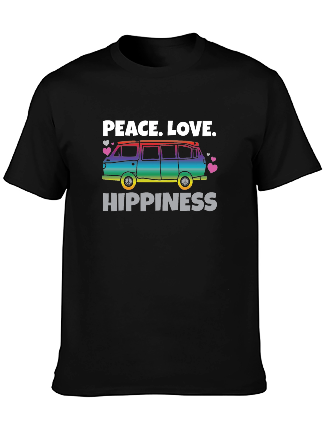 Black Peace Love Hippiness Rainbow Van Graphic T-Shirt view 3