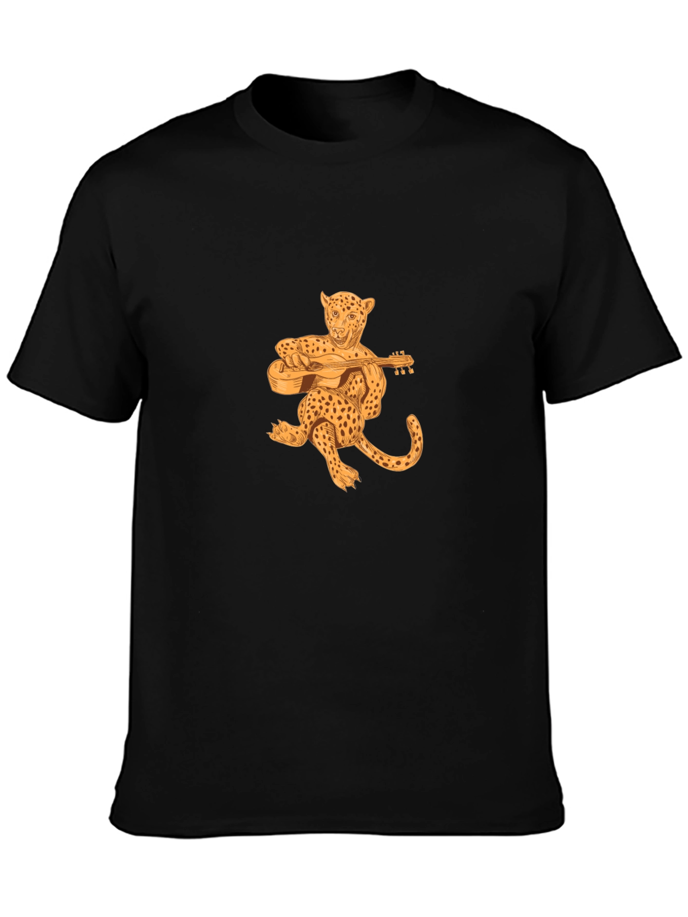 Black Leopard Playing Guitar Black T-Shirt view 3