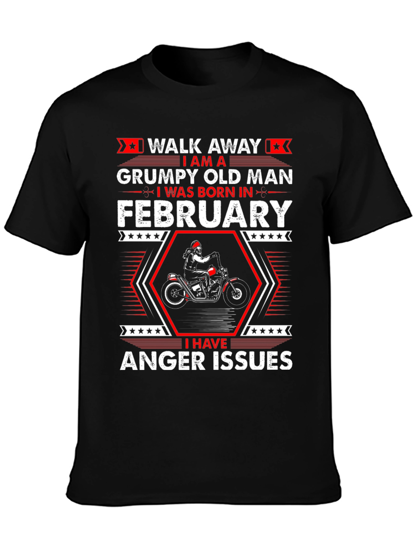 Black Grumpy Old Man Born in February T-Shirt view 3
