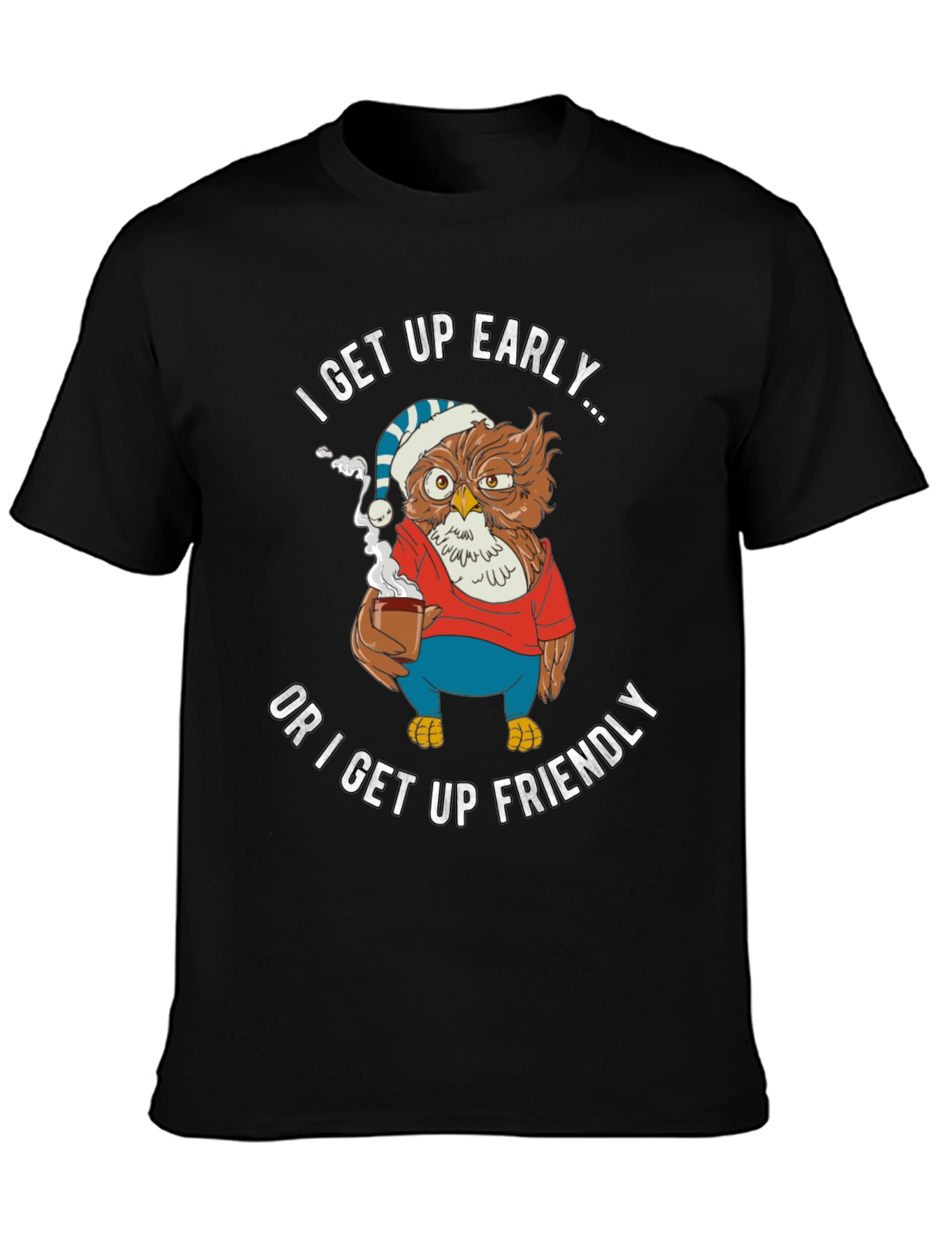 Black Funny Early Bird Owl T-Shirt view 3