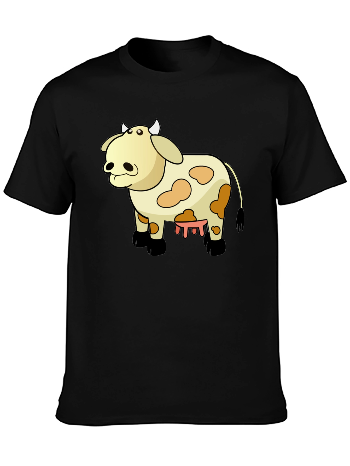 Black Cartoon Cow T-Shirt - Black Cotton Tee view 3