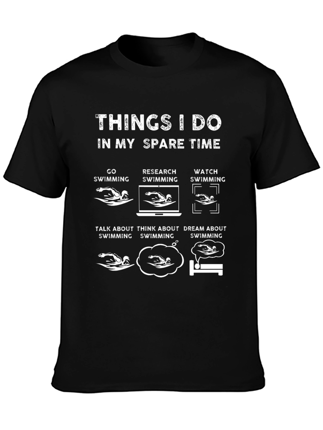 Black Funny Swimming T-Shirt - Swimmer's Spare Time Hobby Tee view 3