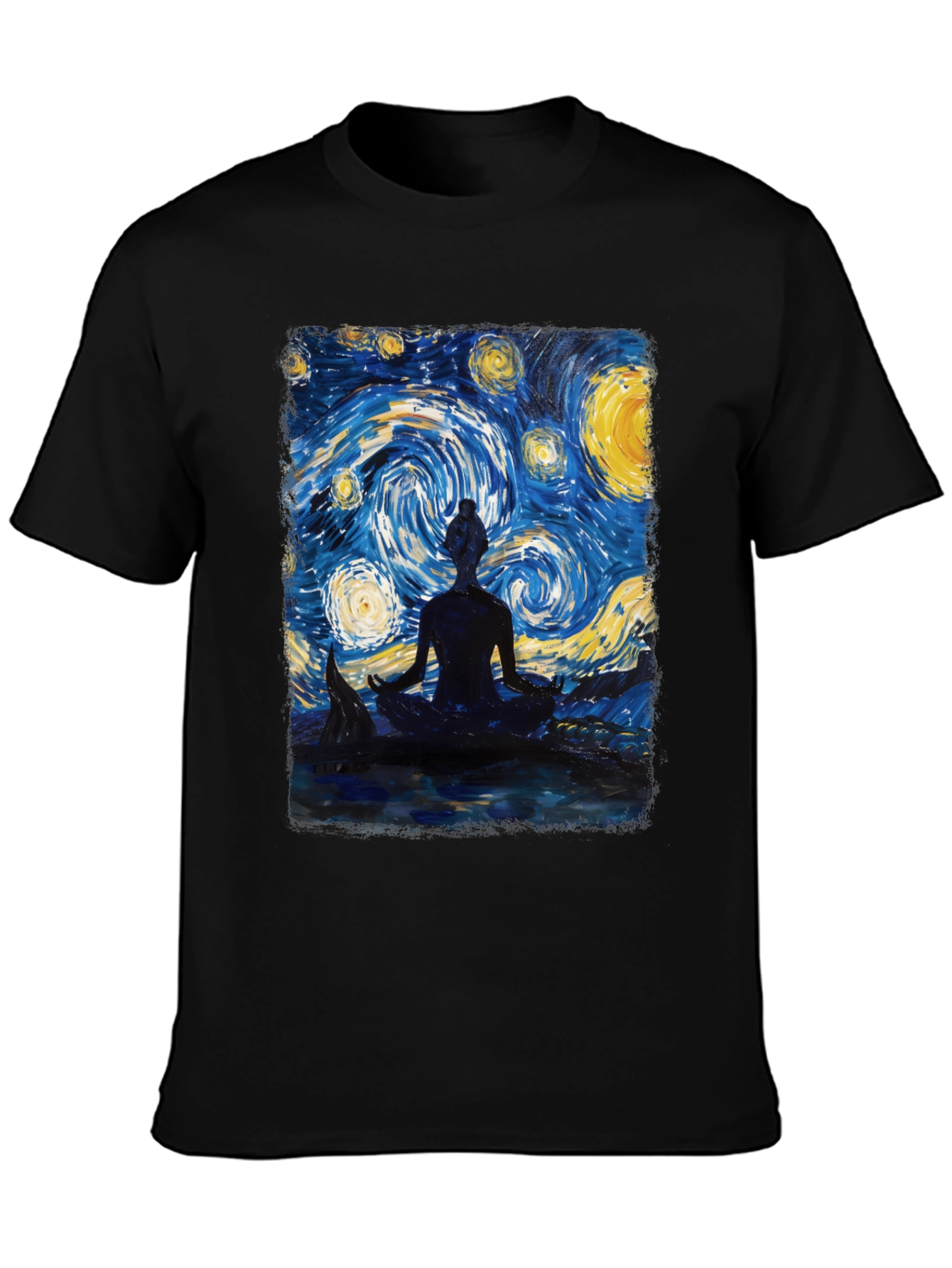 Black Starry Night Meditation T-Shirt view 3