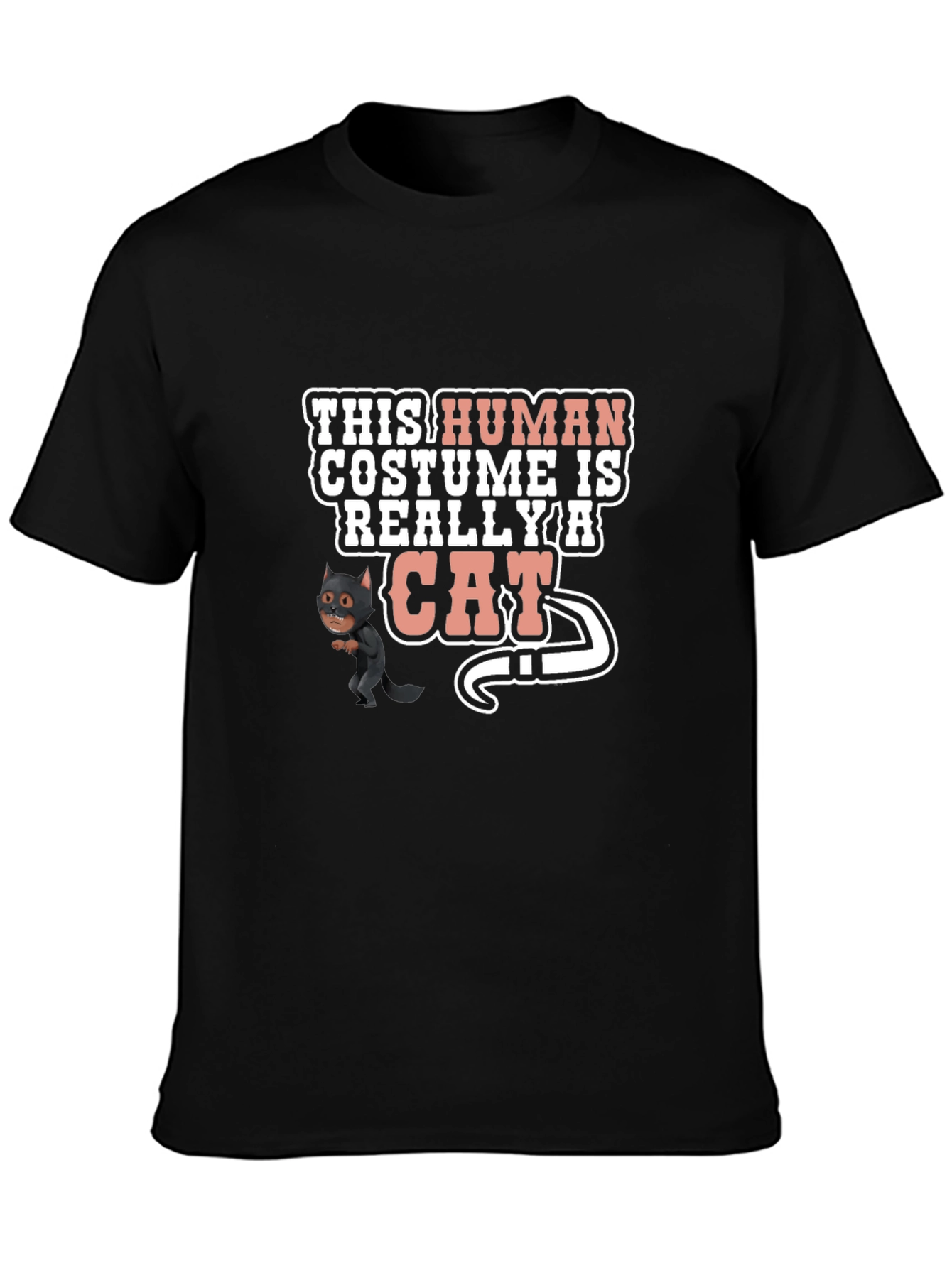 Black Human Costume Really Cat Funny Black T-Shirt view 3