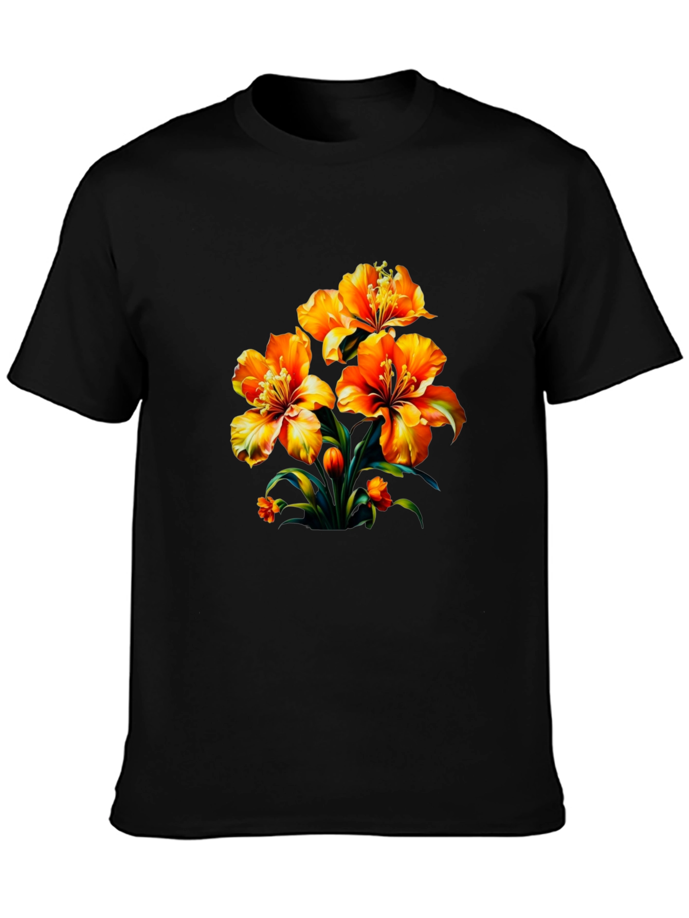 Black Floral Print Black Casual T-Shirt view 3