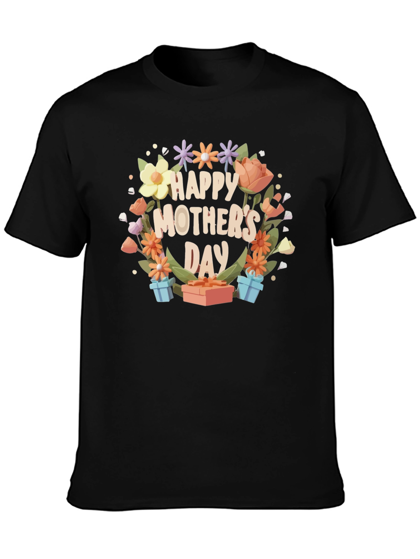 Black Happy Mother's Day Floral T-Shirt view 3