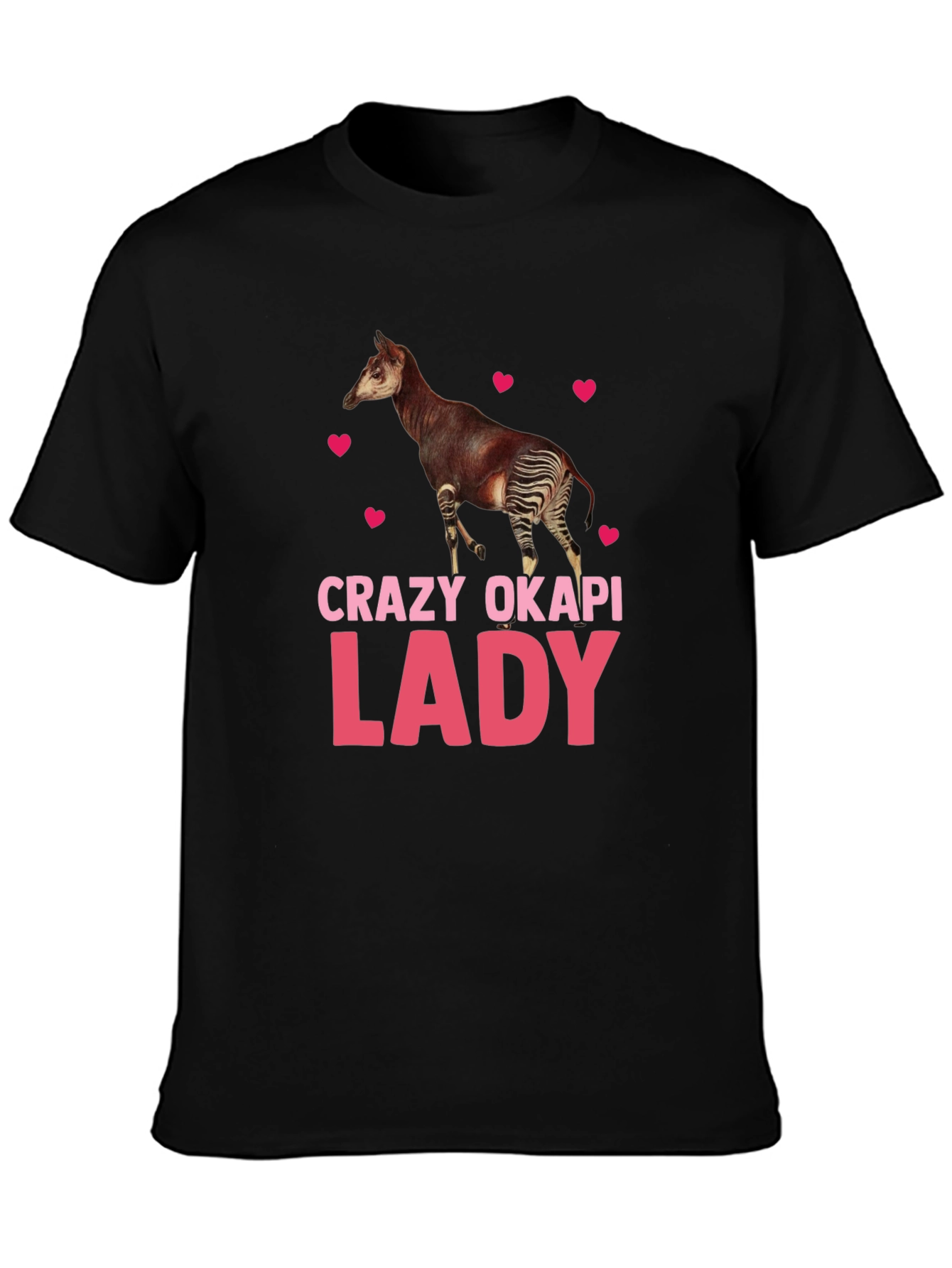 Black Crazy Okapi Lady T-Shirt - Animal Lover Tee view 3