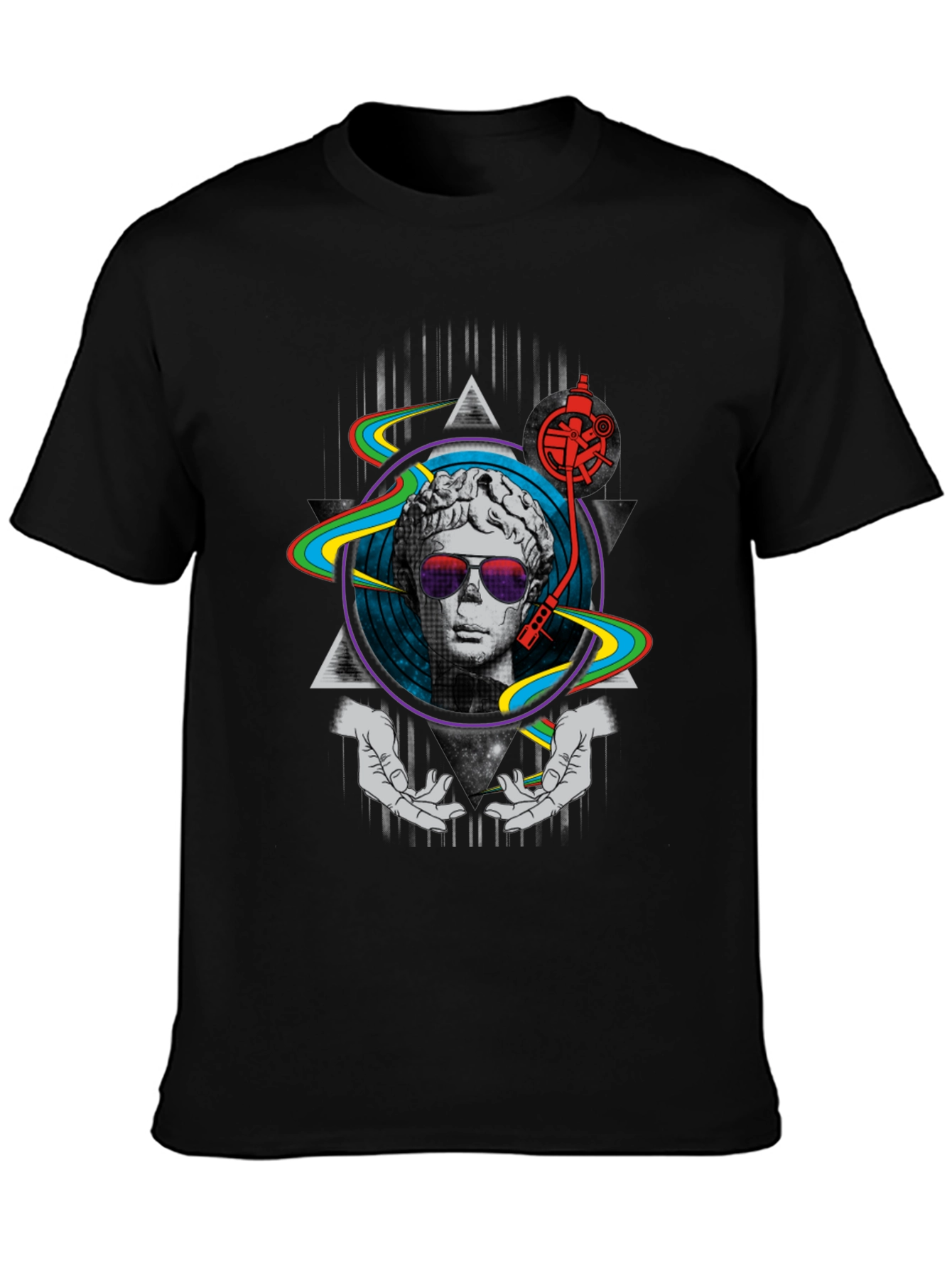 Black Retro DJ Statue Graphic T-Shirt view 3