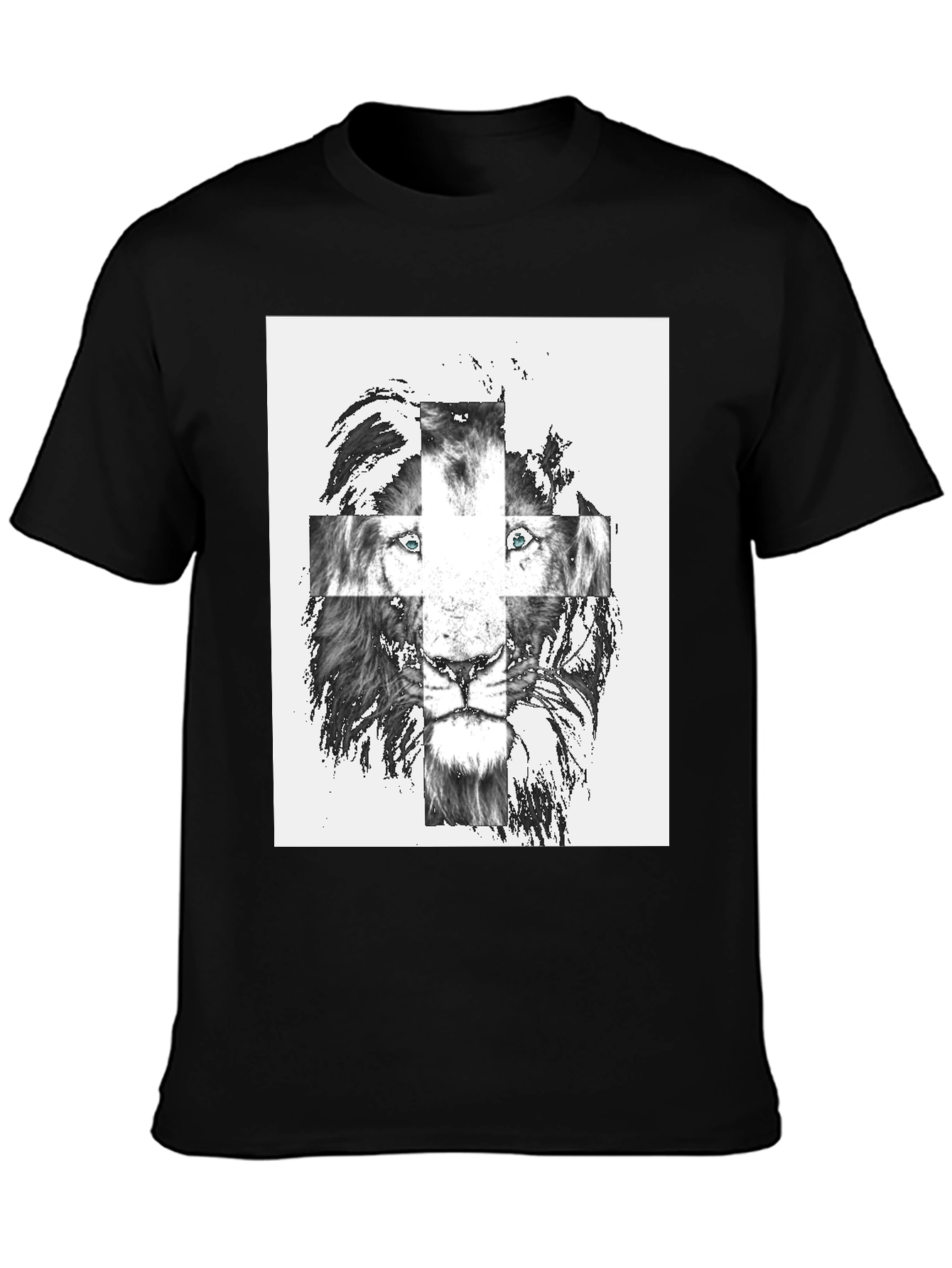 Black Lion Cross Graphic Tee - Men's Black T-Shirt view 3