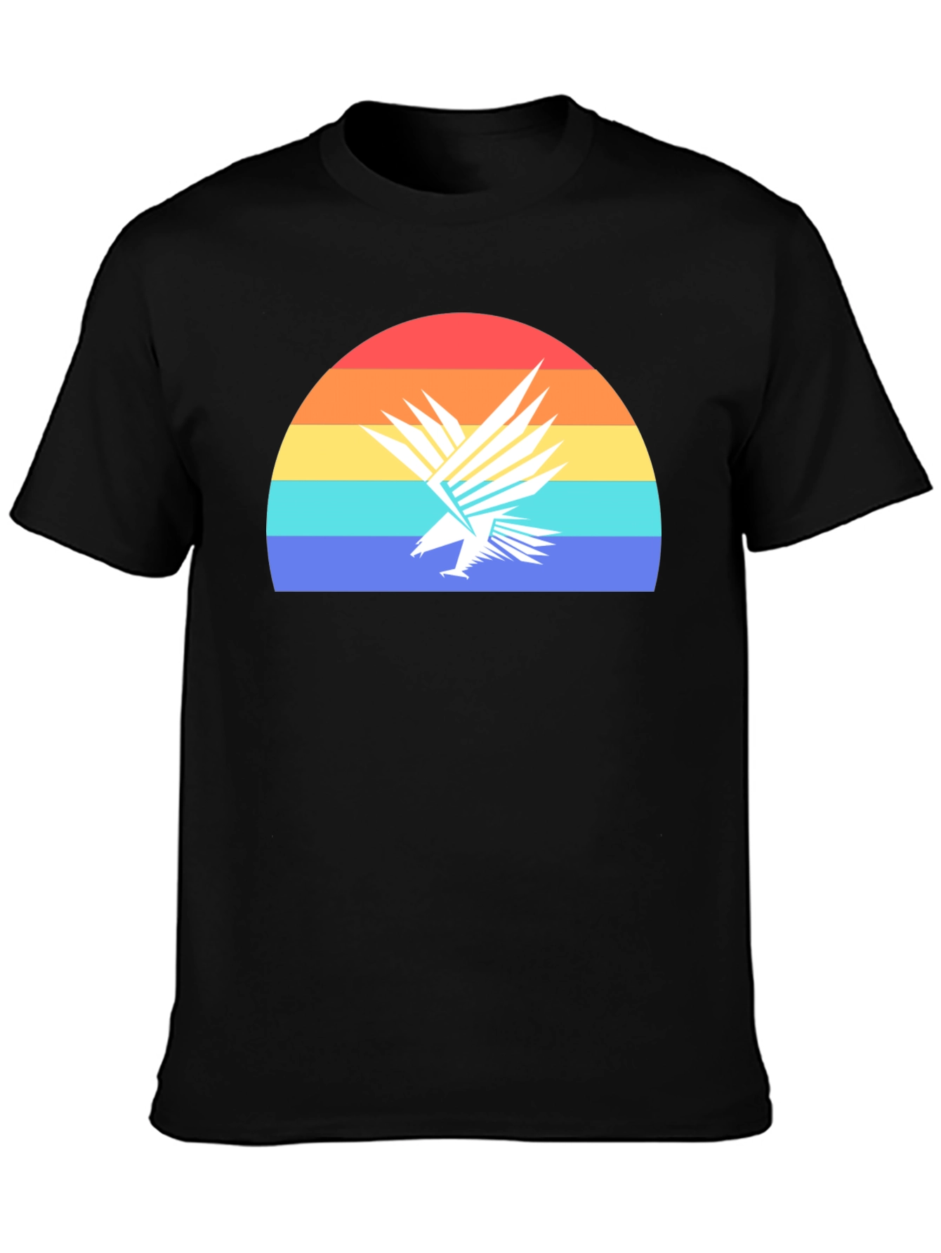 Black Retro Eagle Sunset Graphic Tee - Black Cotton T-Shirt view 3