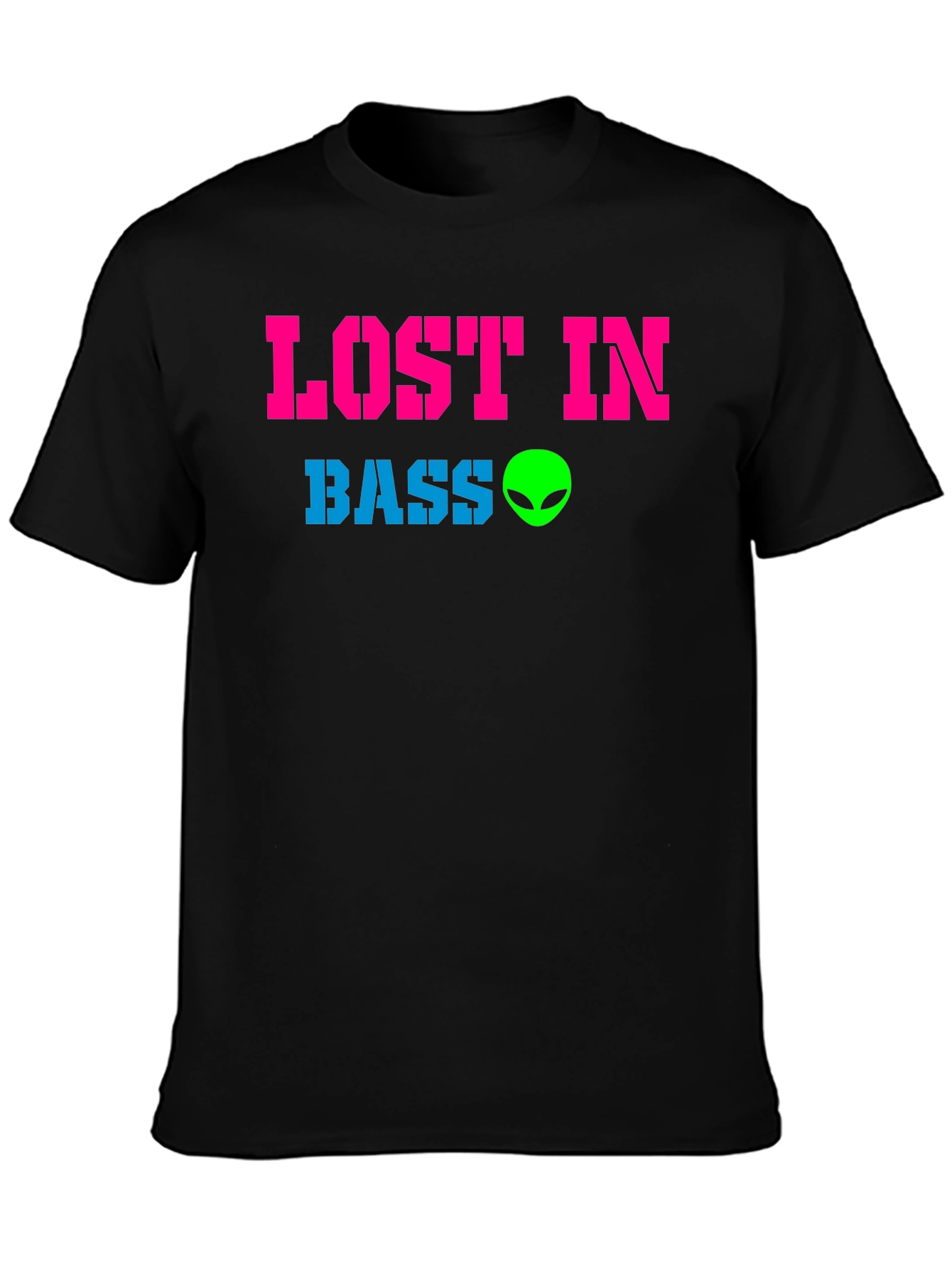 Black Lost in Bass Alien Graphic T-Shirt - EDM Rave Festival view 3