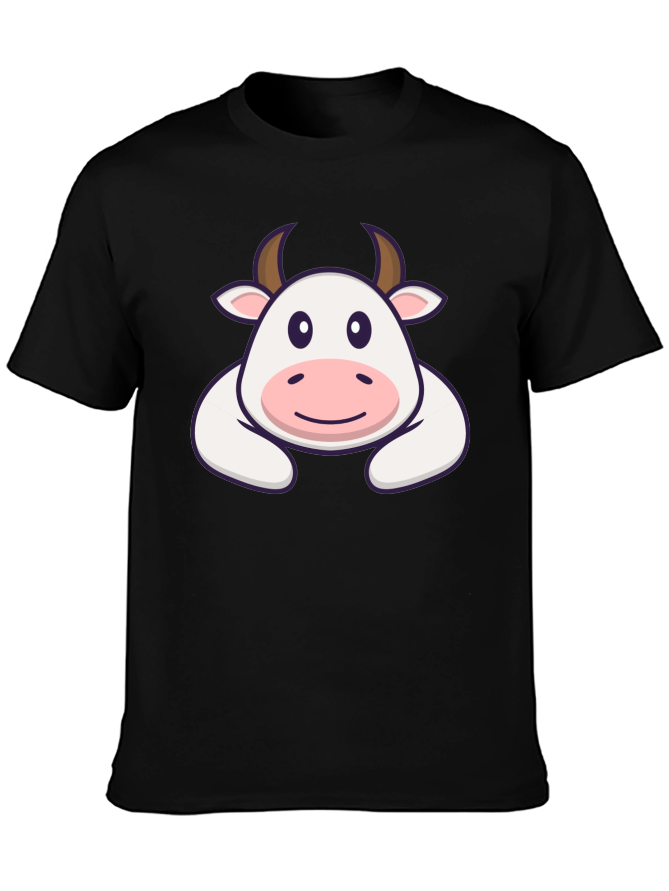 Black Cute Cartoon Cow Graphic T-Shirt - Black view 3