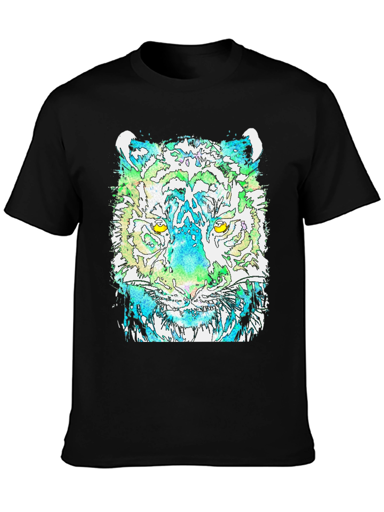 Black Watercolor Tiger Graphic Print Black T-Shirt view 3
