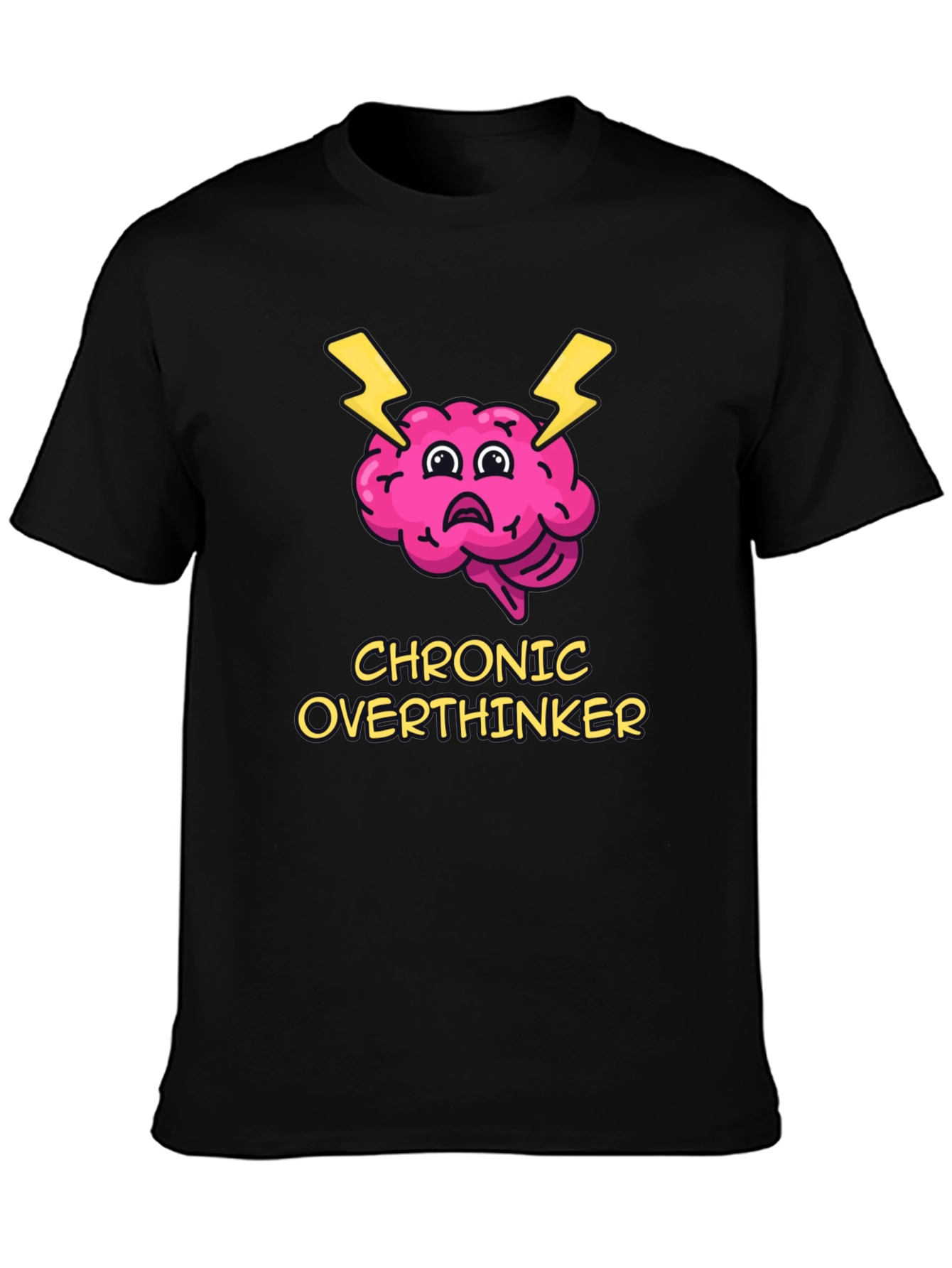 Black Chronic Overthinker Brain T-Shirt - Quirky Graphic Tee view 3