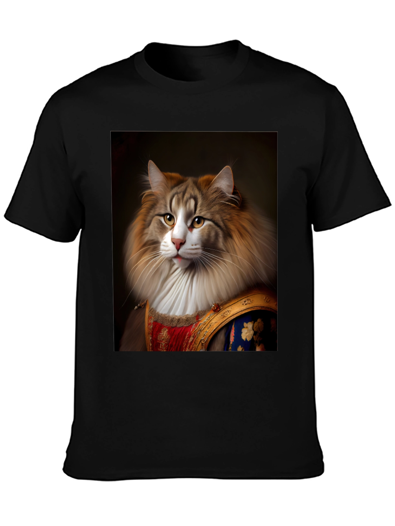 Black Regal Cat Portrait T-Shirt - Unique Design view 3