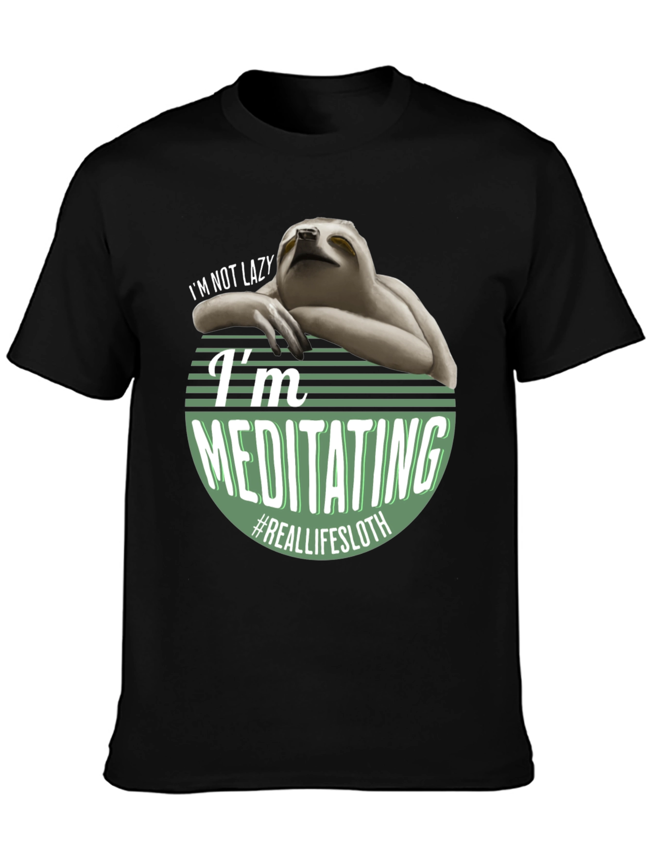 Black Funny Sloth Meditating T-Shirt - Real Life Sloth view 3