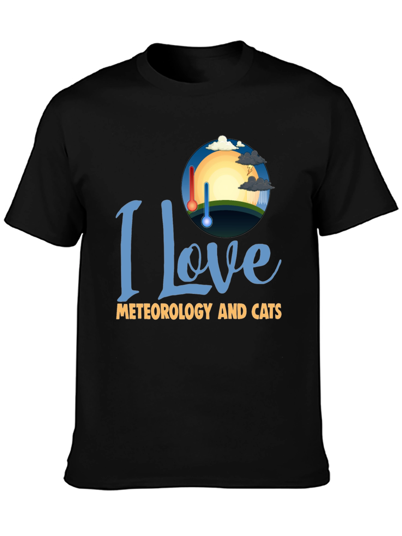 Black I Love Meteorology and Cats T-Shirt view 3
