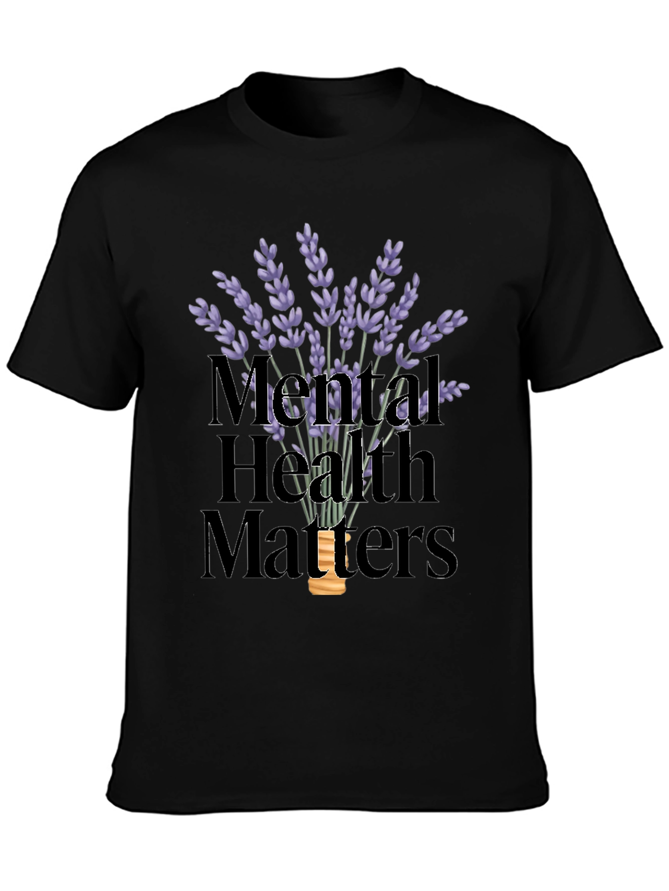 Black Mental Health Matters T-Shirt with Lavender Design view 3