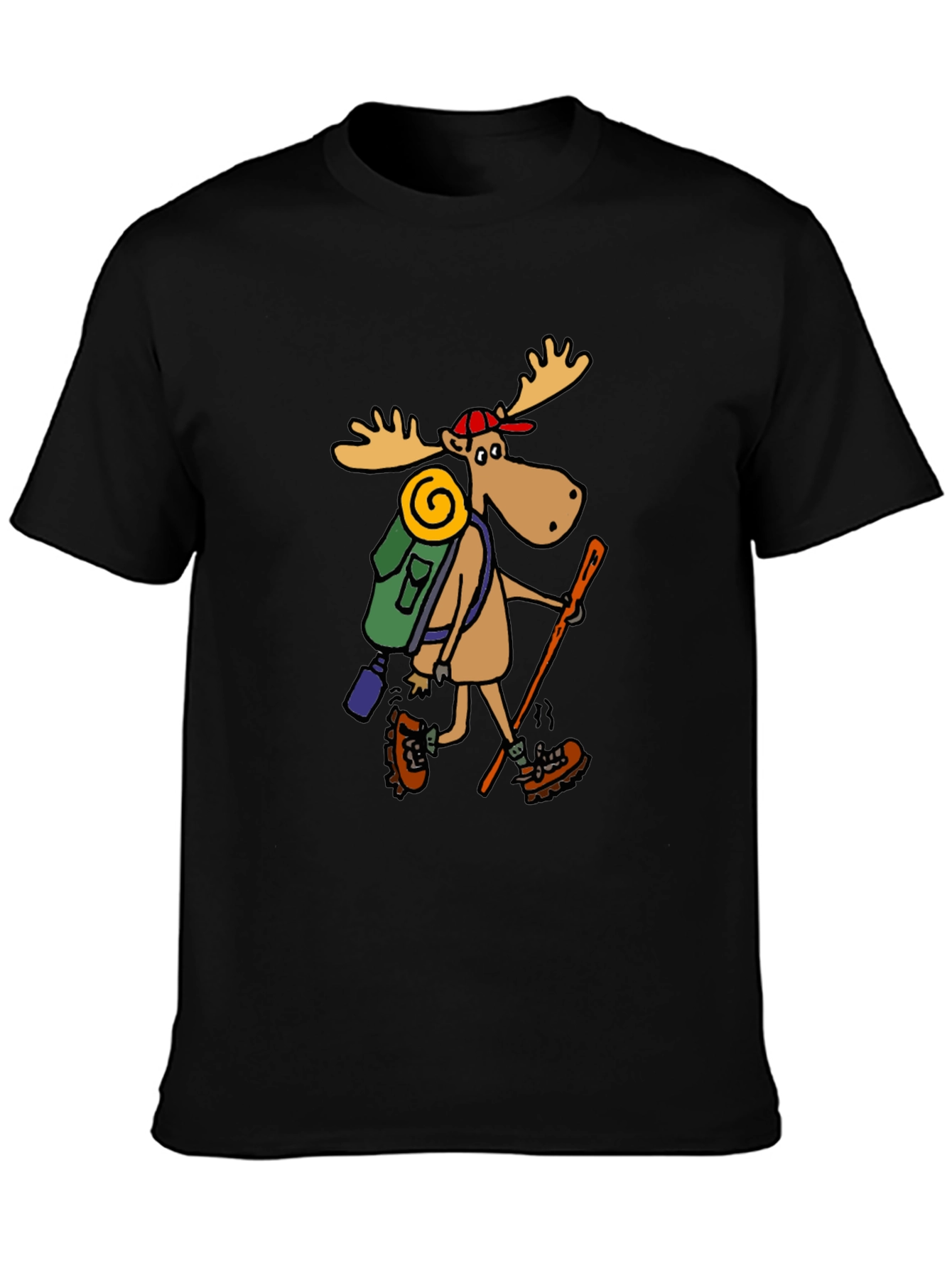 Black Hiking Moose Graphic Tee - Black Cotton T-Shirt view 3