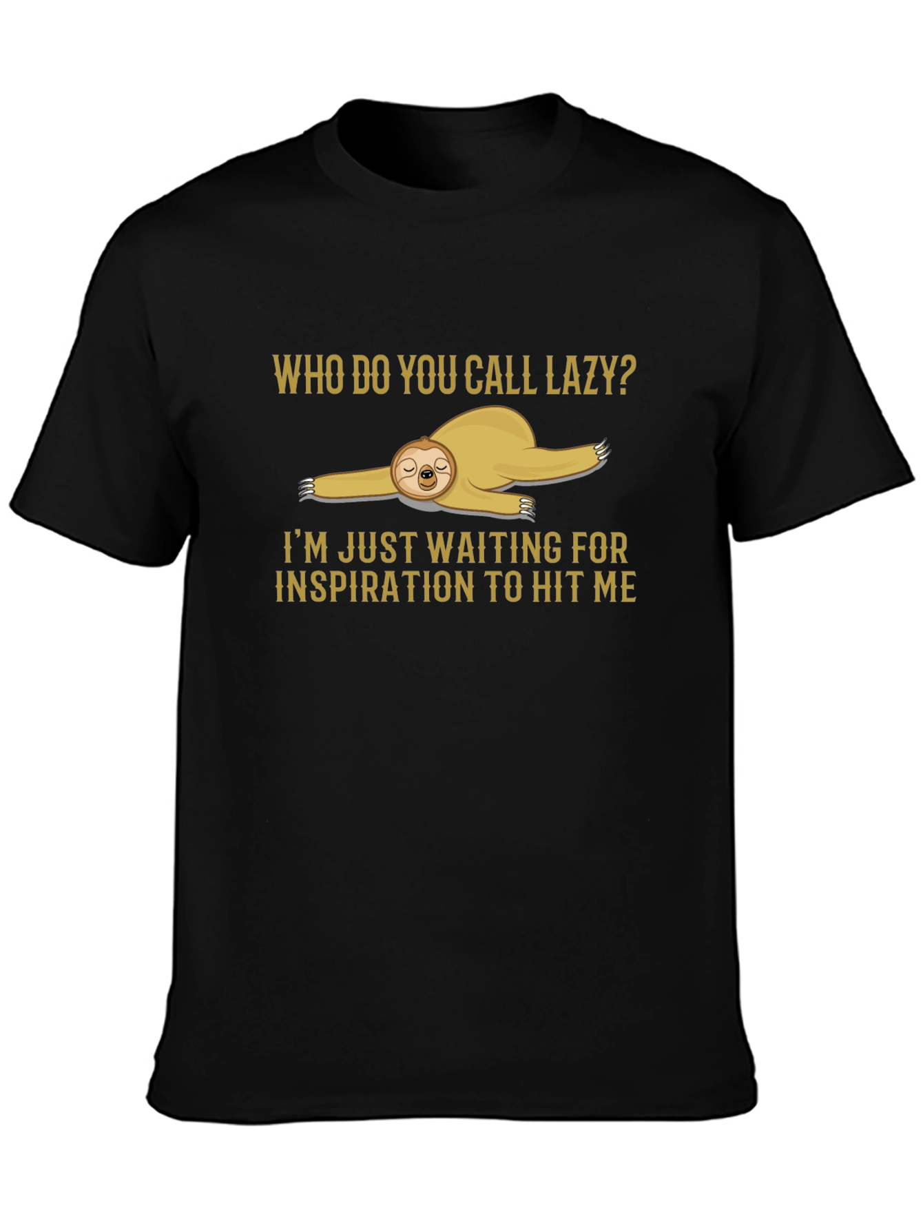 Black Lazy Sloth Graphic Tee - Funny Inspiration Shirt view 3
