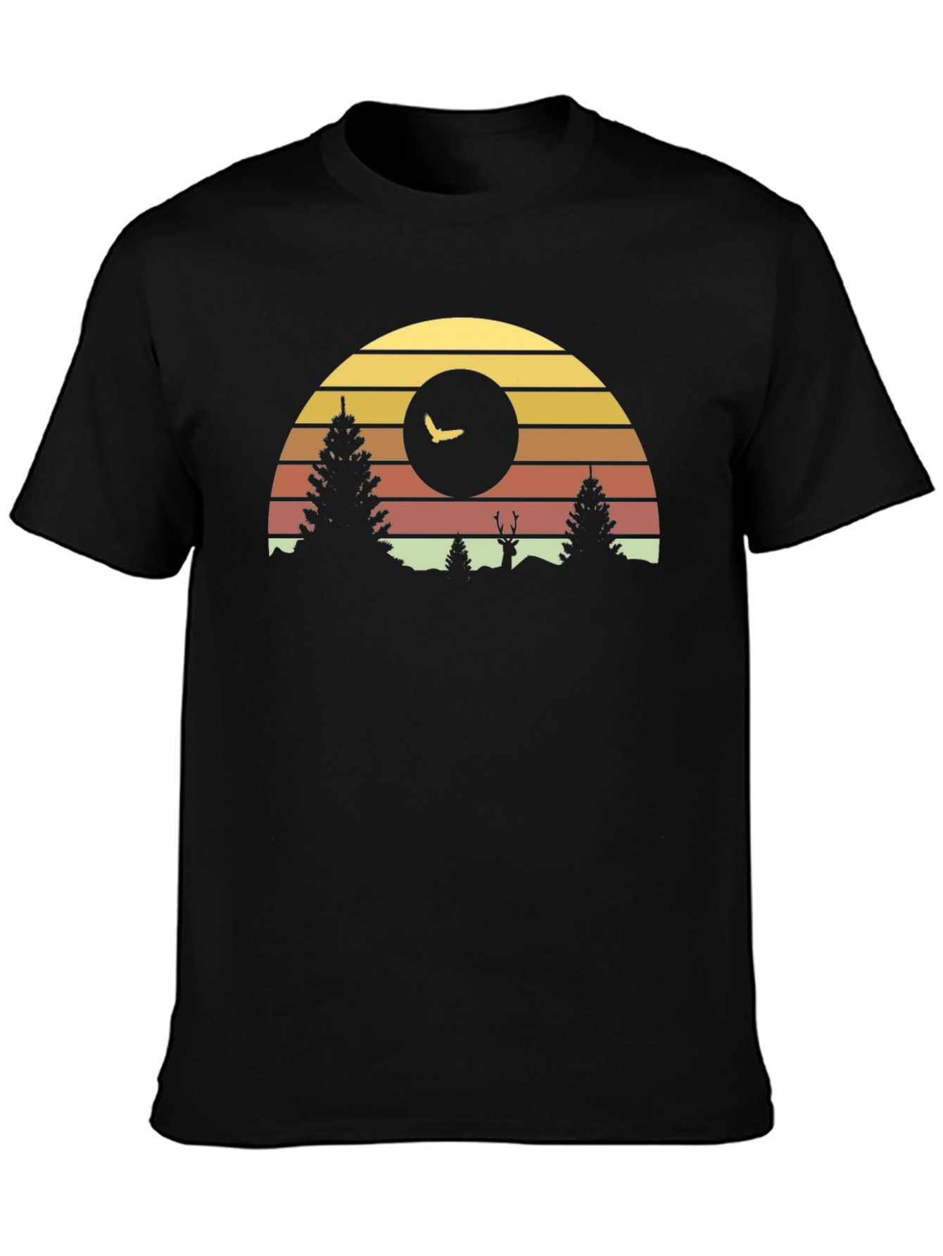 Black Retro Sunset Forest Graphic Tee view 3