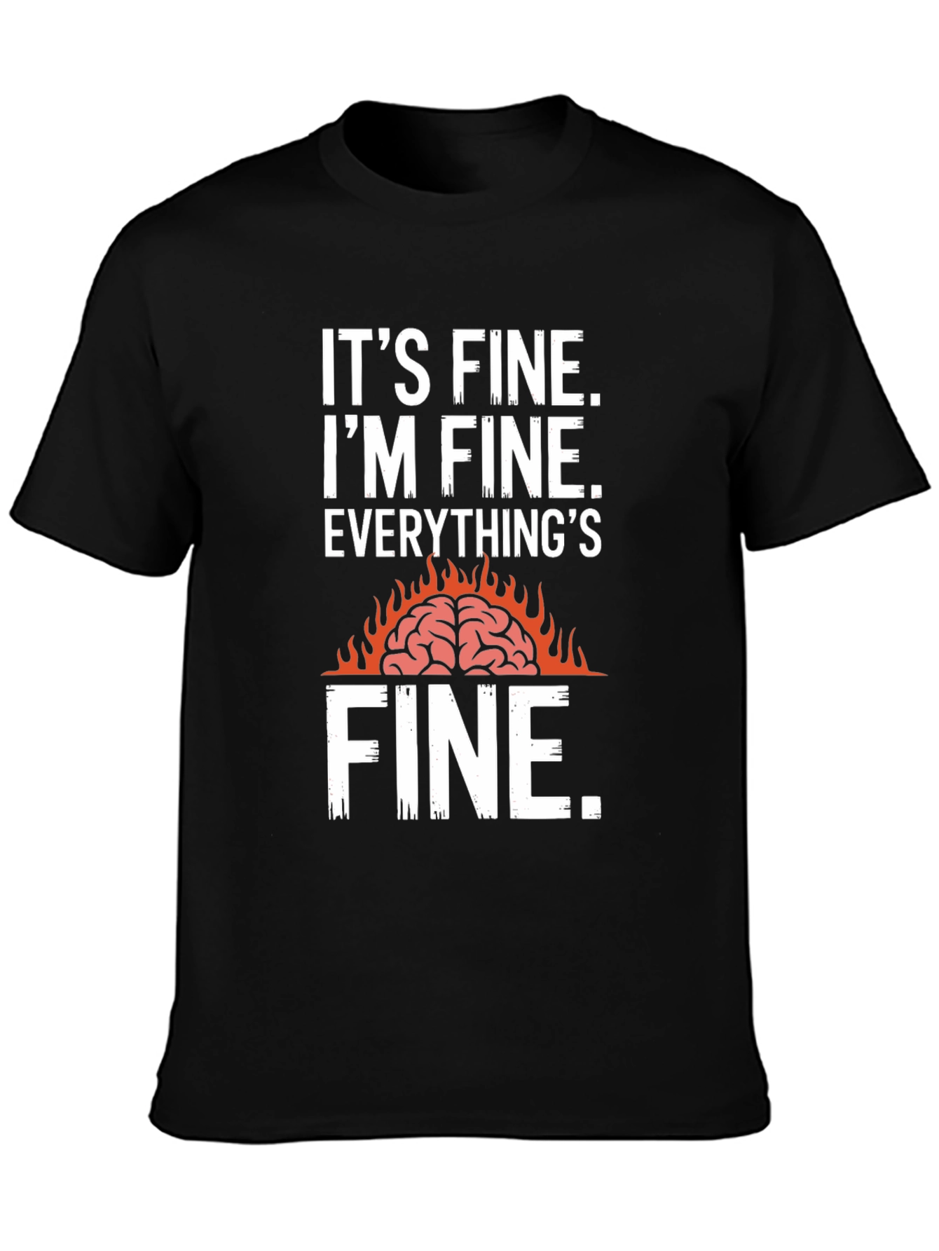 Black It's Fine Burning Brain Graphic T-Shirt view 3