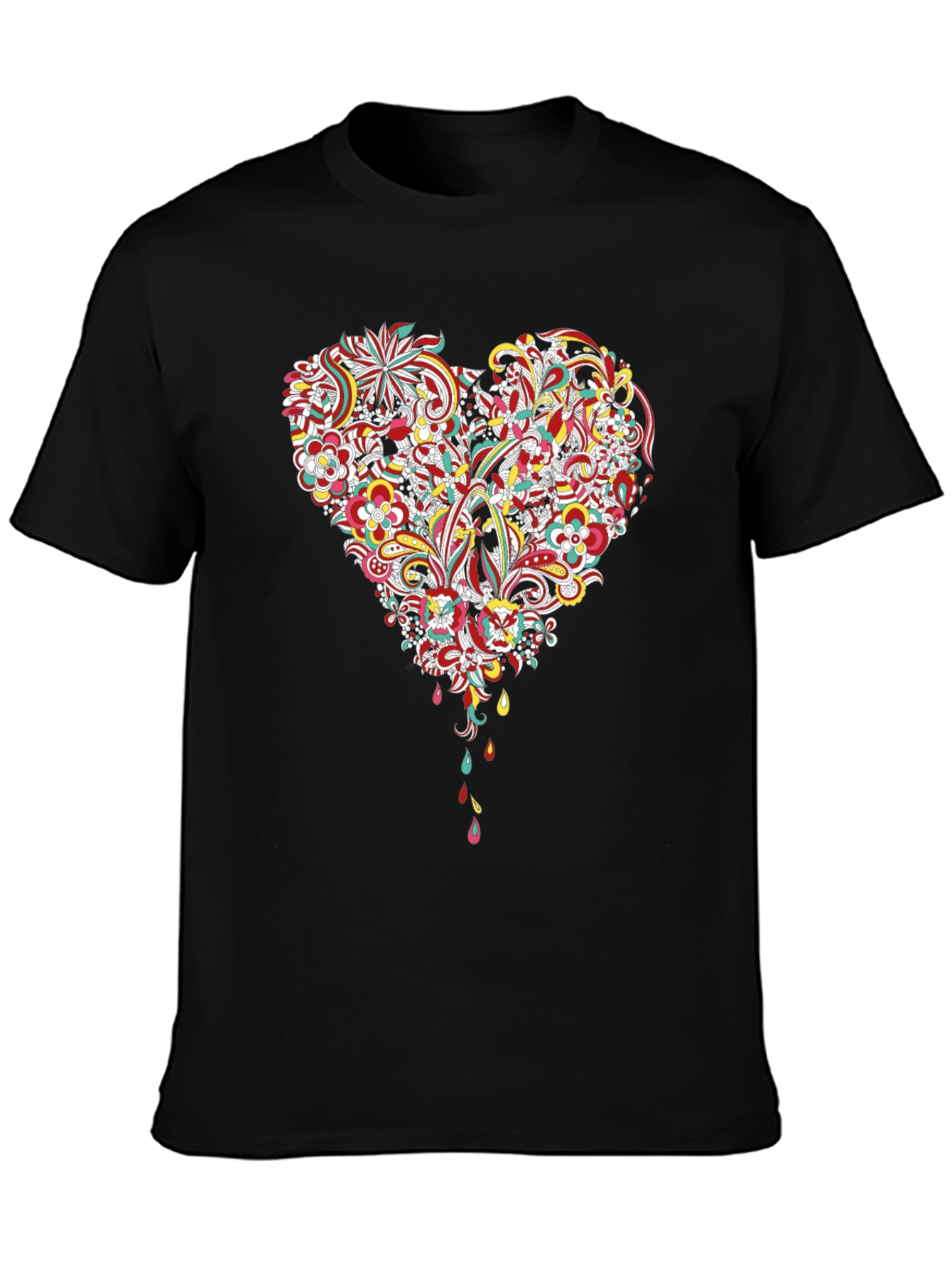 Black Floral Heart Graphic Black T-Shirt view 3
