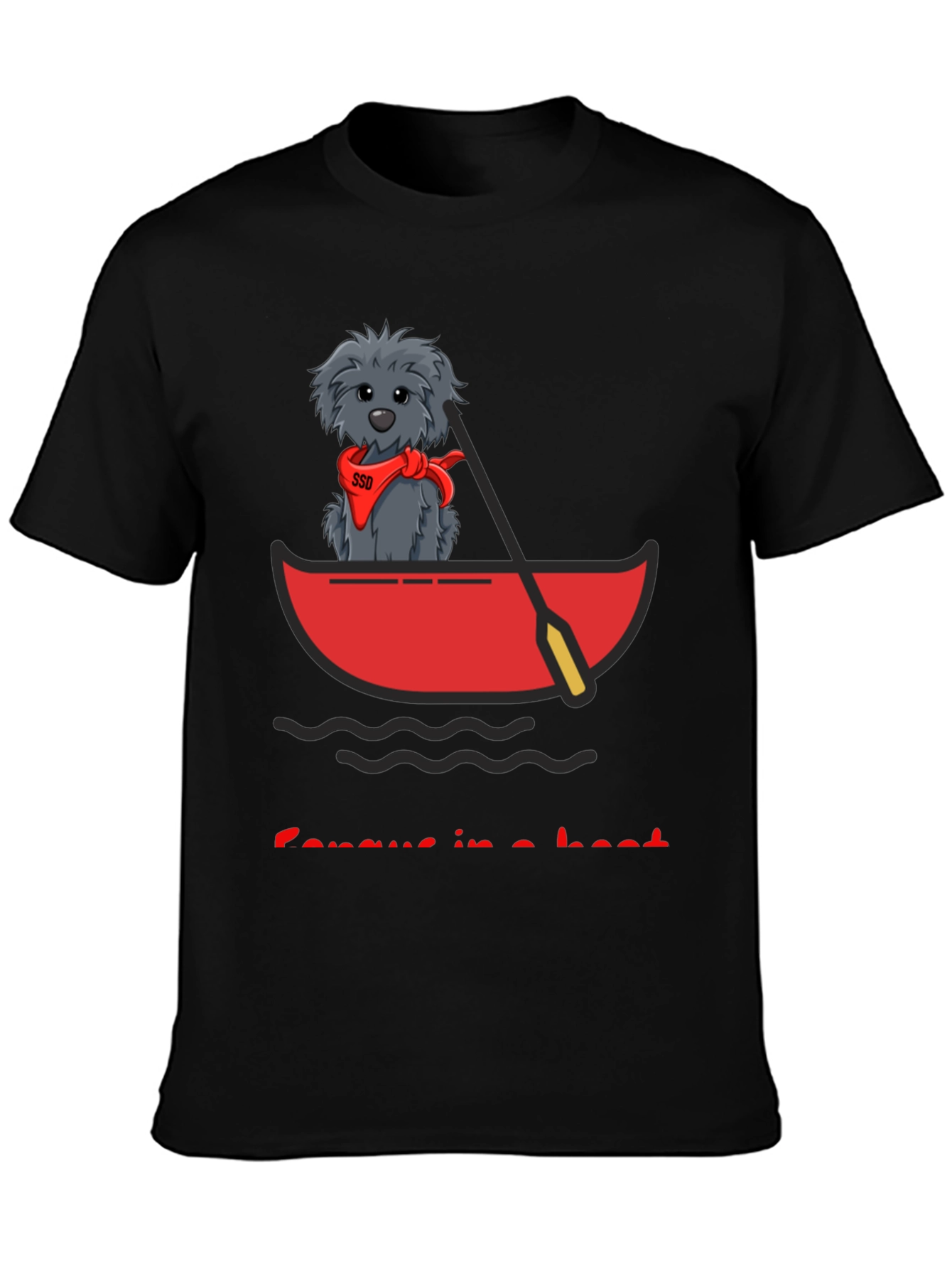 Black Dog in Boat T-Shirt - Cartoon Graphic Tee view 3