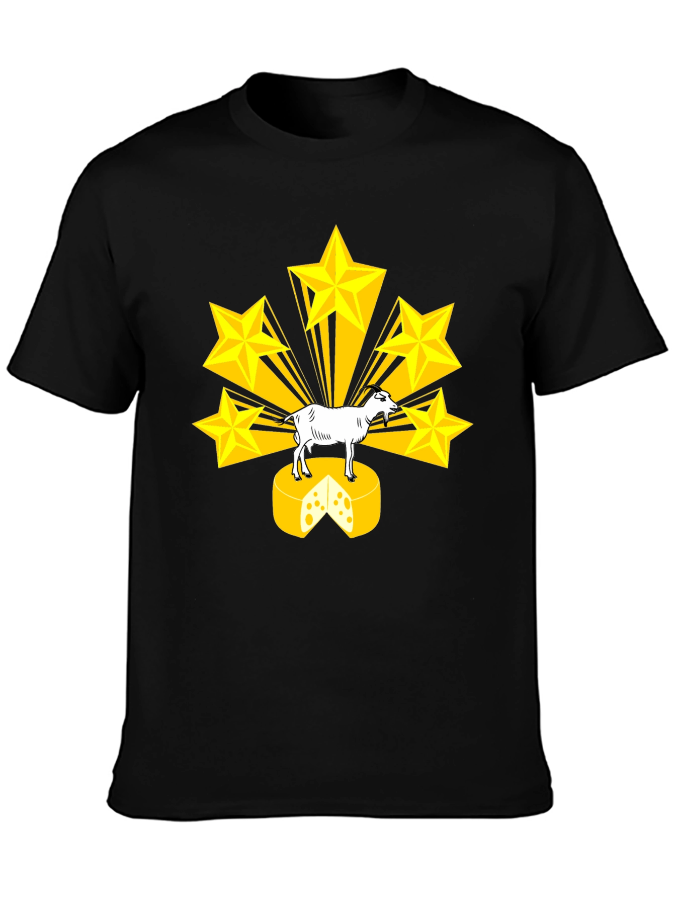 Black Goat on Cheese T-Shirt with Star Design view 3