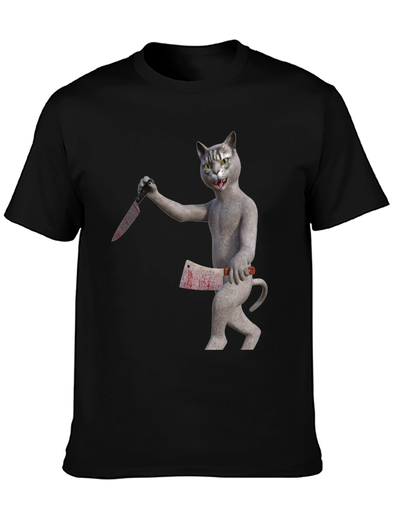 Black Killer Cat T-Shirt - Funny Graphic Tee view 3