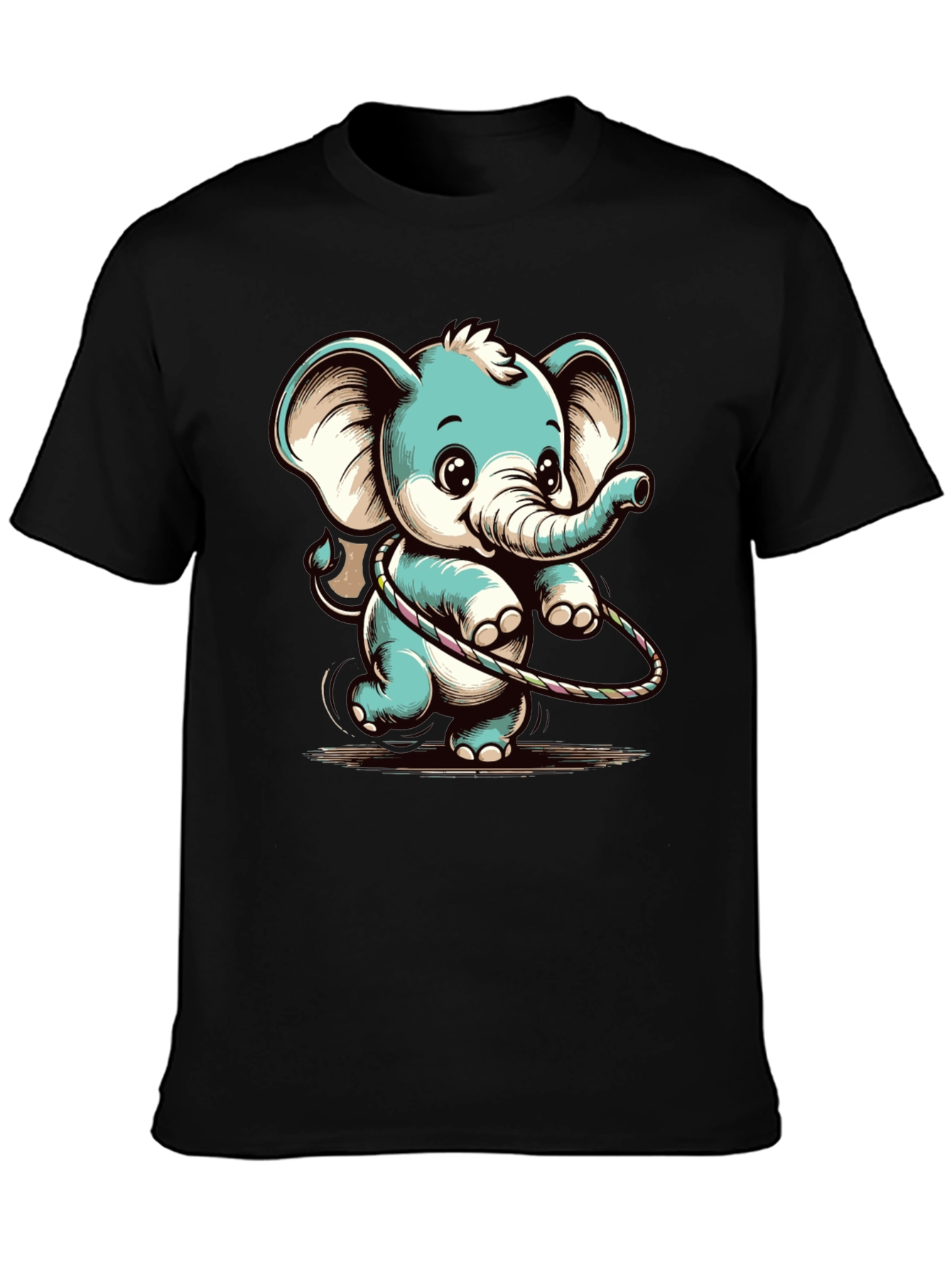 Black Cute Elephant Hula Hoop Graphic Tee view 3