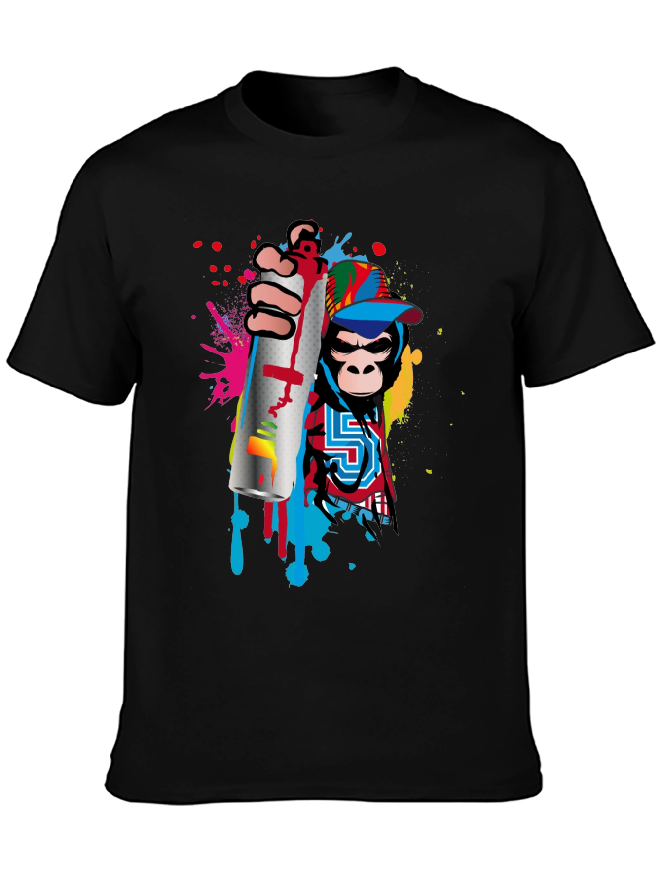 Black Monkey Graffiti Artist Black T-Shirt view 3