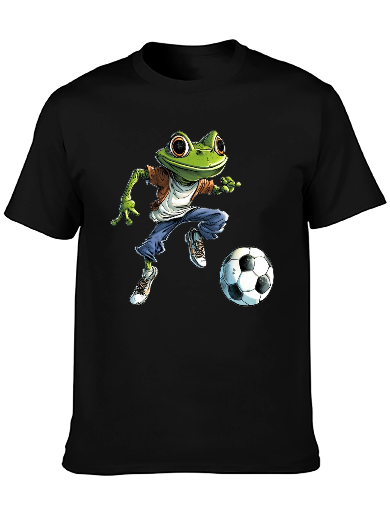 Black Frog Soccer T-Shirt - Cool Cartoon Style view 3