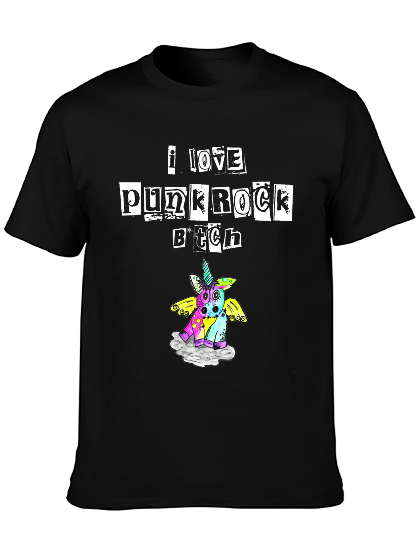 Black I Love Punk Rock B*tch Unicorn T-Shirt view 3
