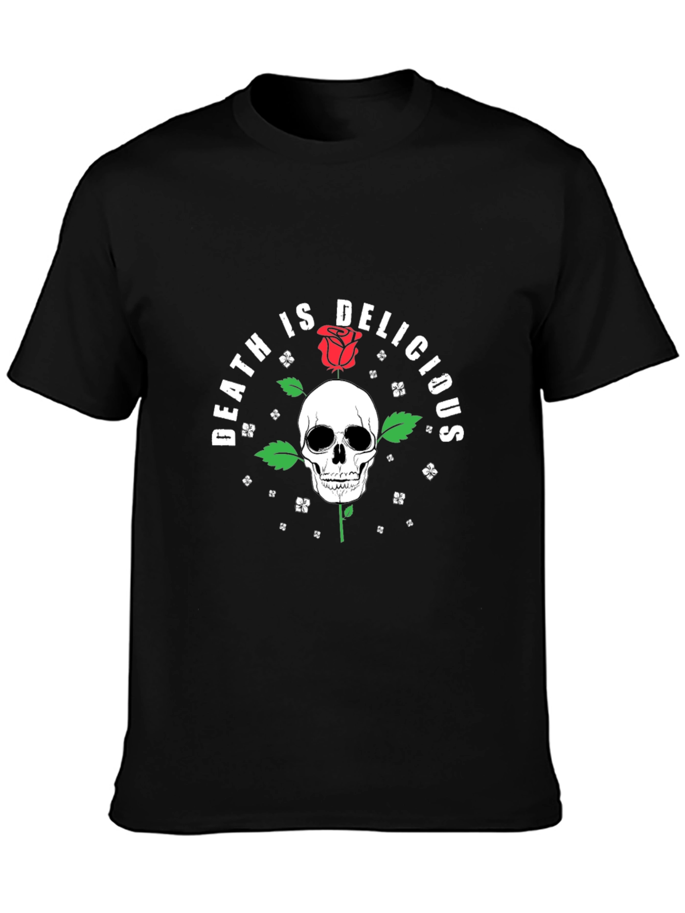 Black Death Is Delicious Skull Rose Graphic Tee view 3