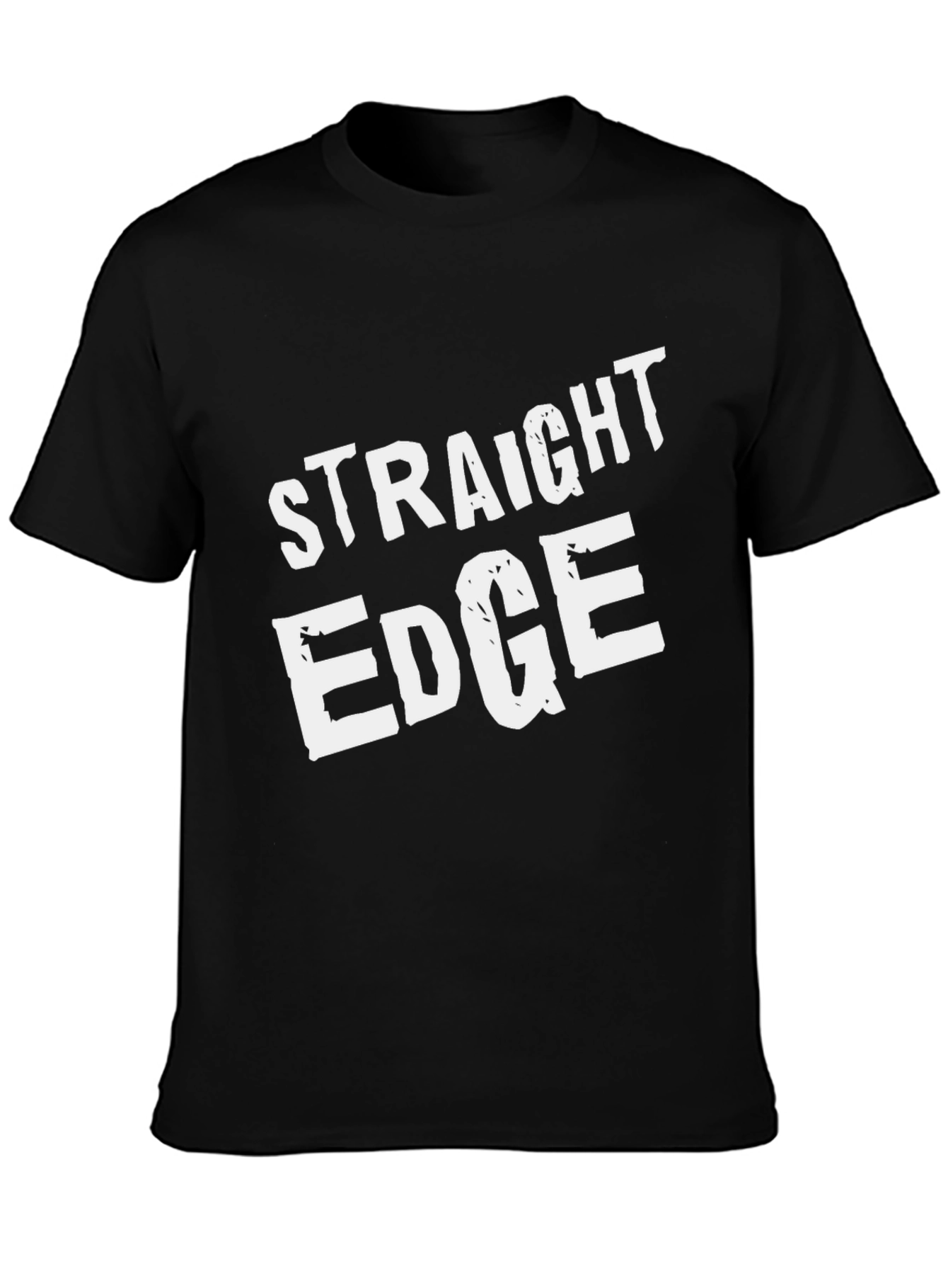 Black Straight Edge Black T-Shirt Crew Neck Casual view 3
