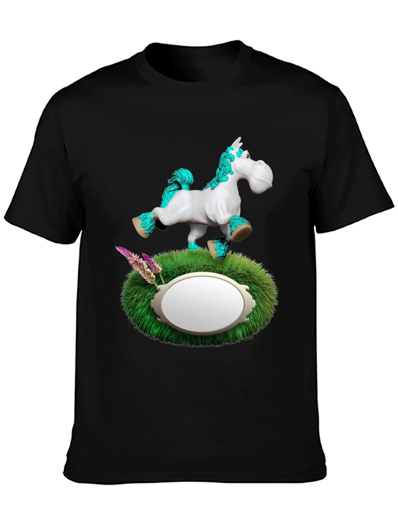 Black Whimsical Horse T-Shirt view 3