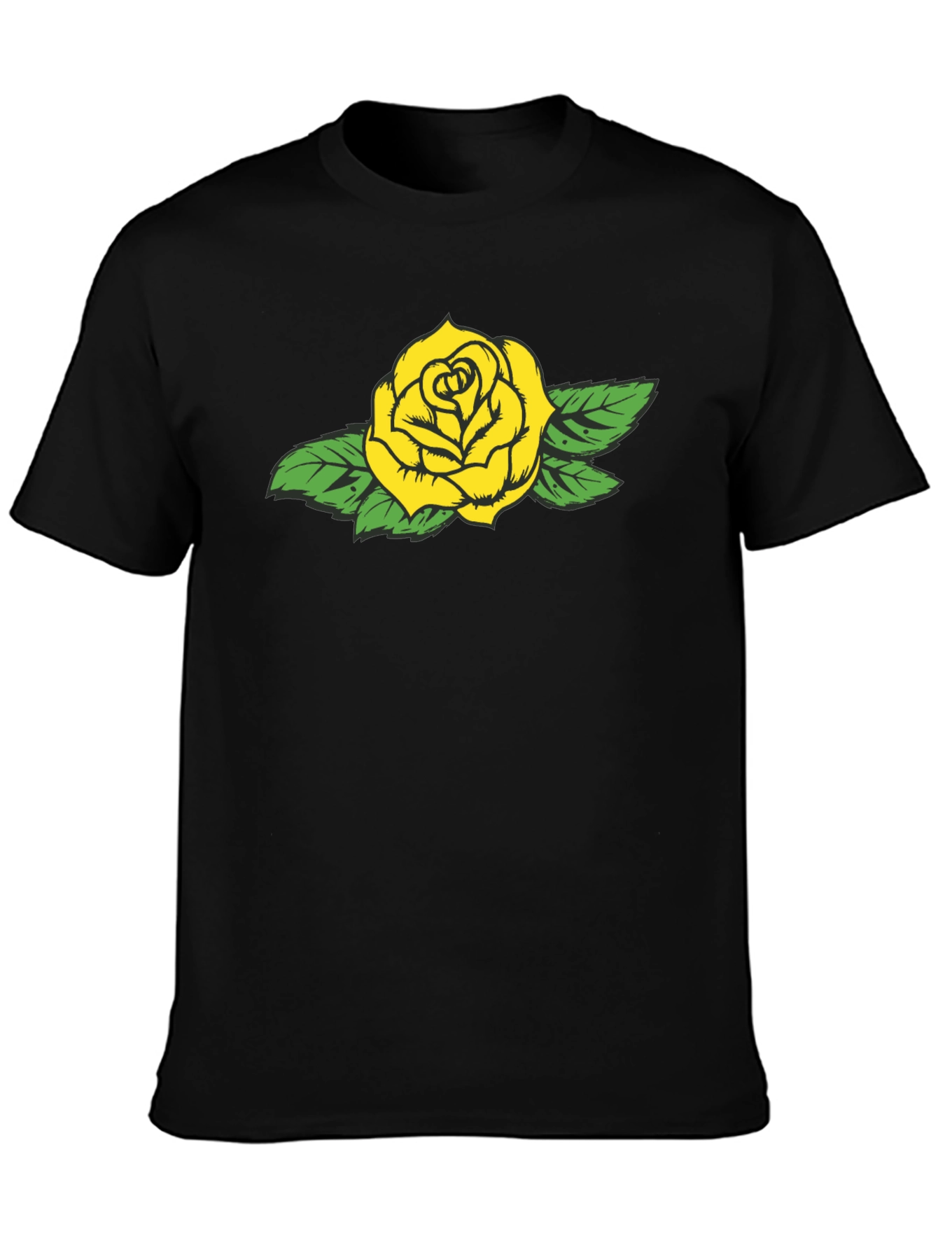 Black Yellow Rose Graphic Black Tee - Stylish Casual Wear view 3