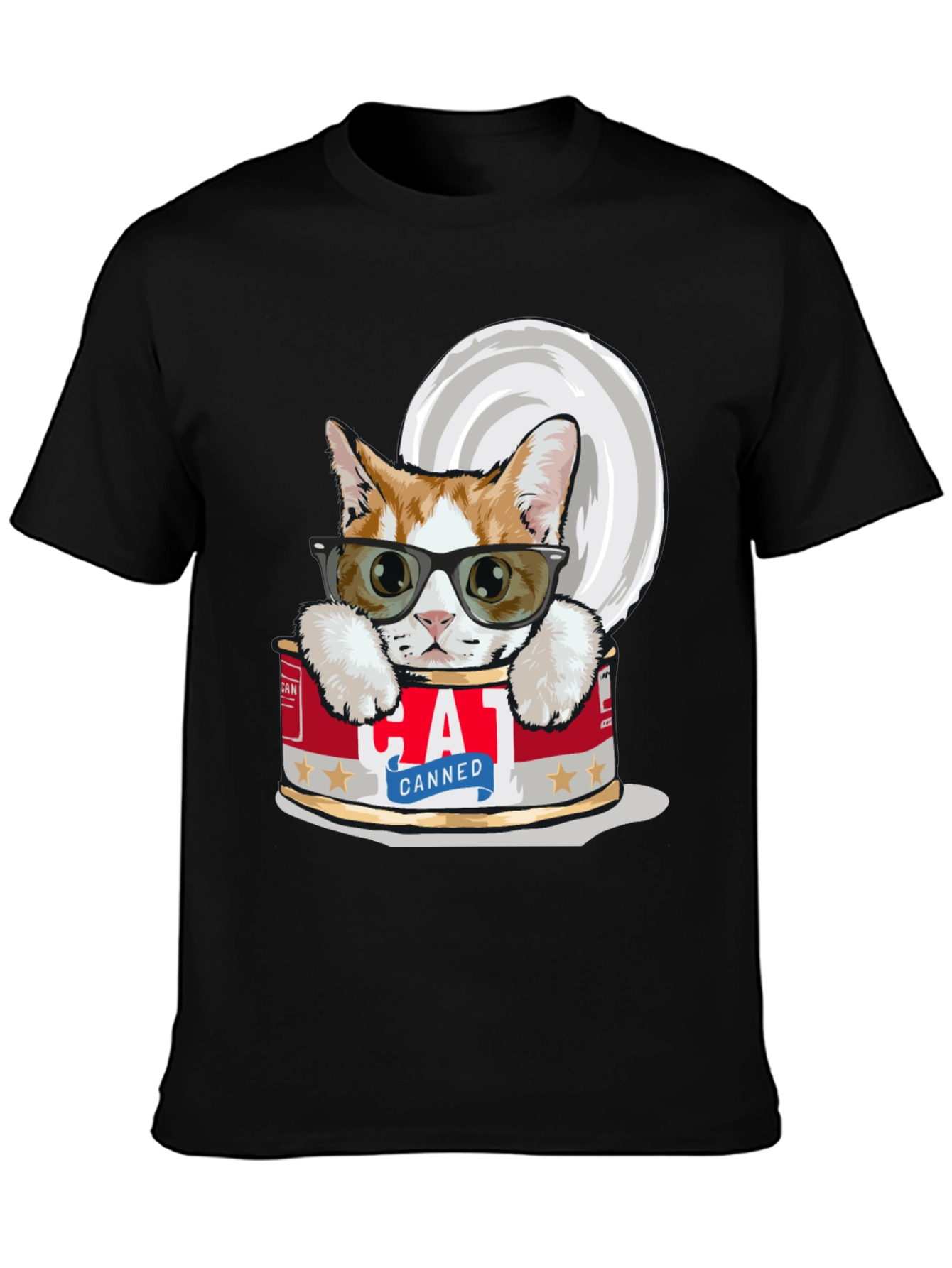 Black Canned Cat T-Shirt - Cool Cat in a Can Tee view 3