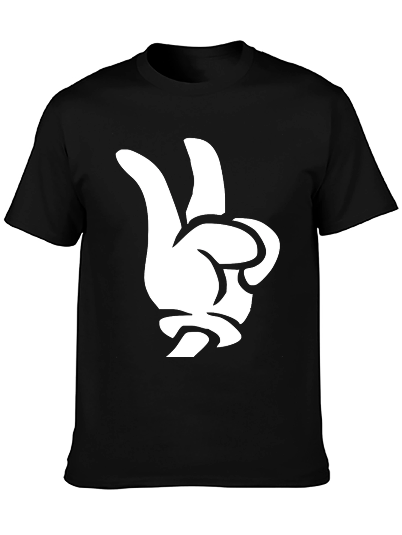 Black Cool Cartoon Glove Peace Sign Black T-Shirt view 3
