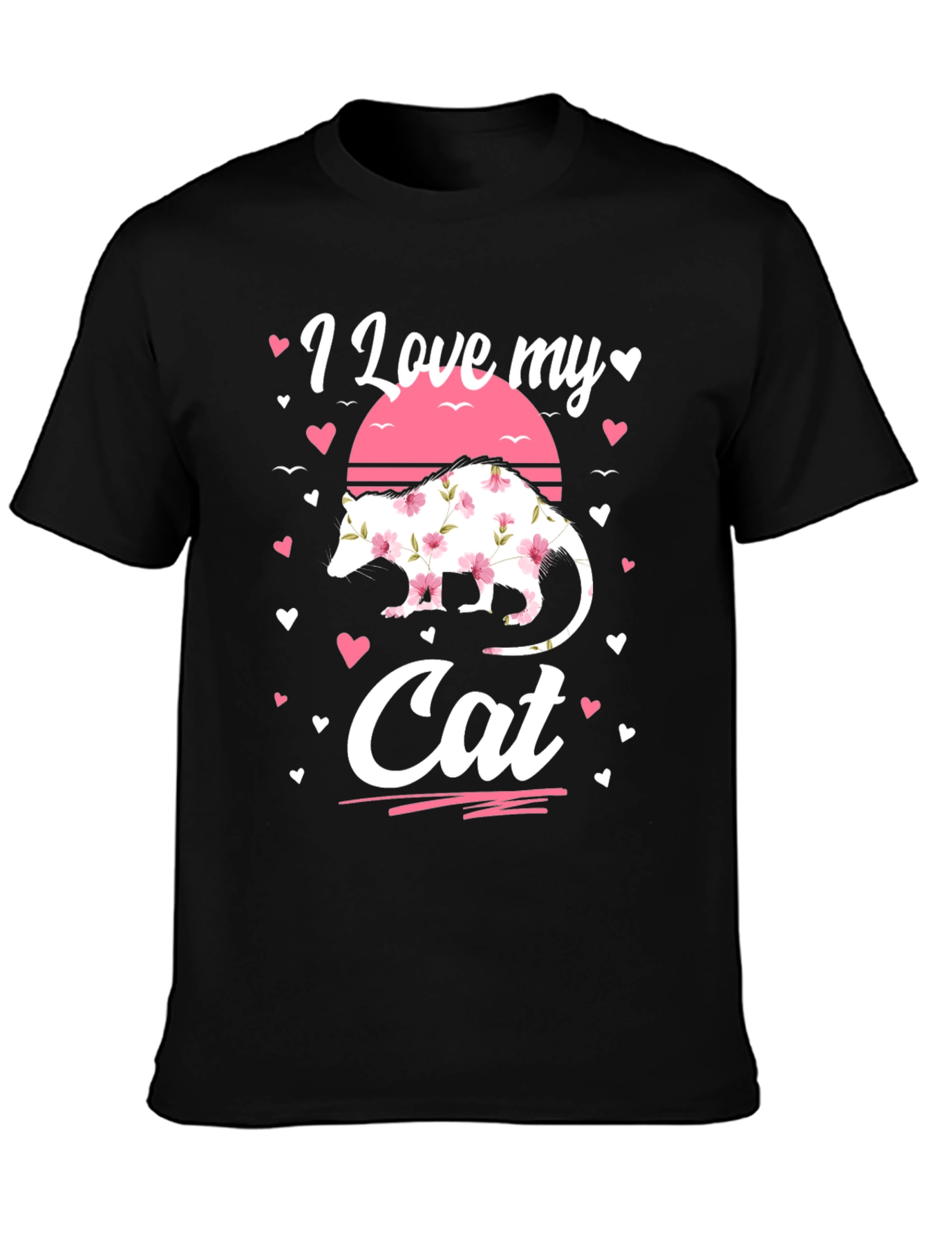 Black I Love My Cat Opossum Floral Shirt view 3