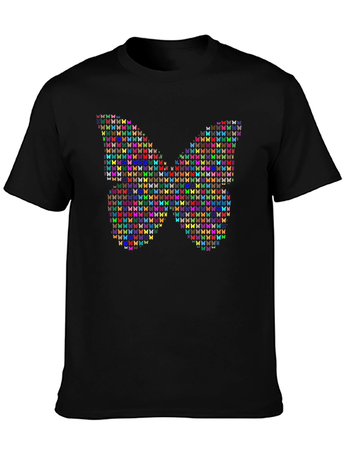 Black Butterfly Mosaic Graphic Tee - Stylish Black Cotton T-Shirt view 3