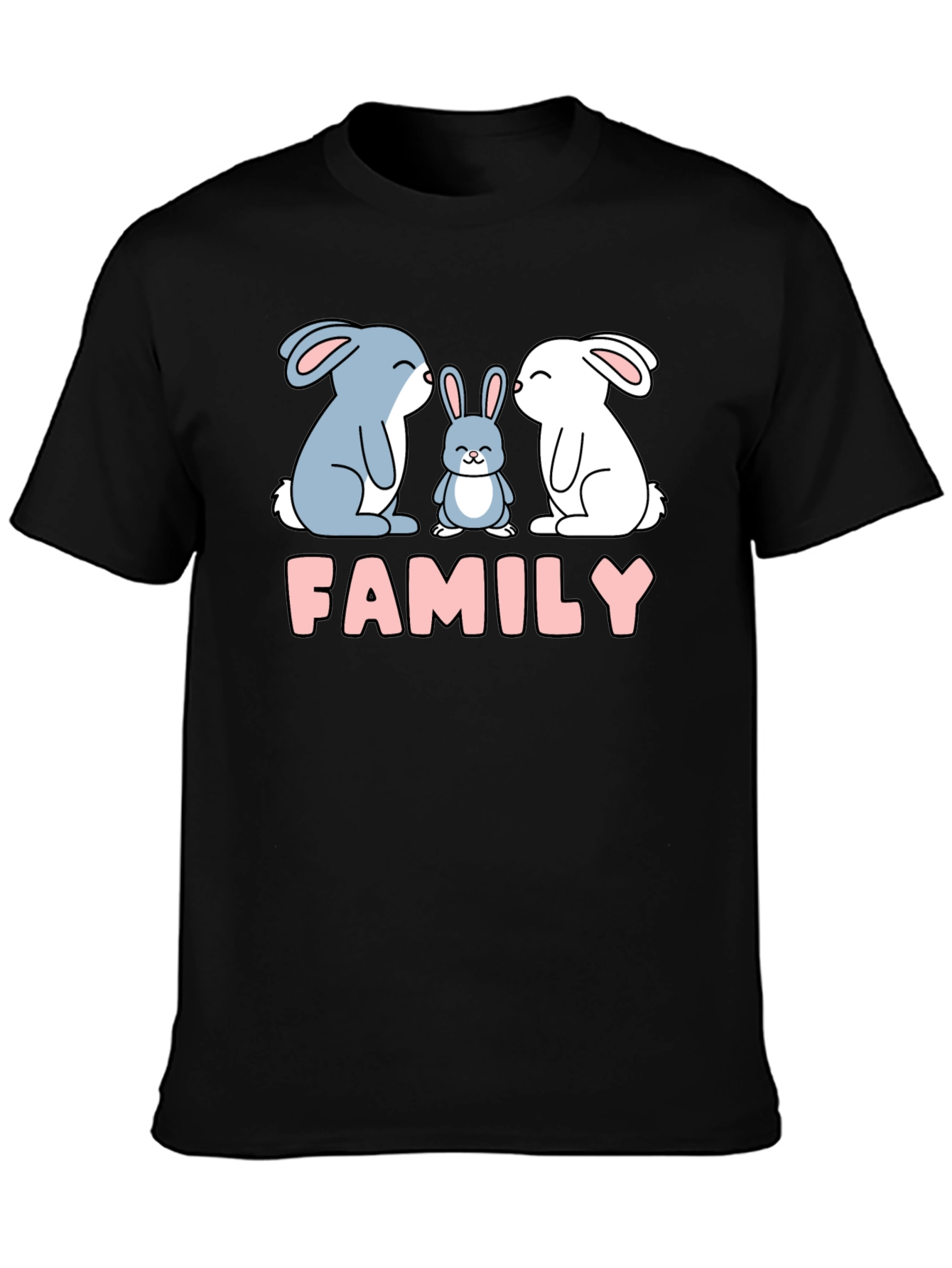 Black Cute Rabbit Family T-Shirt - Black Tee view 3