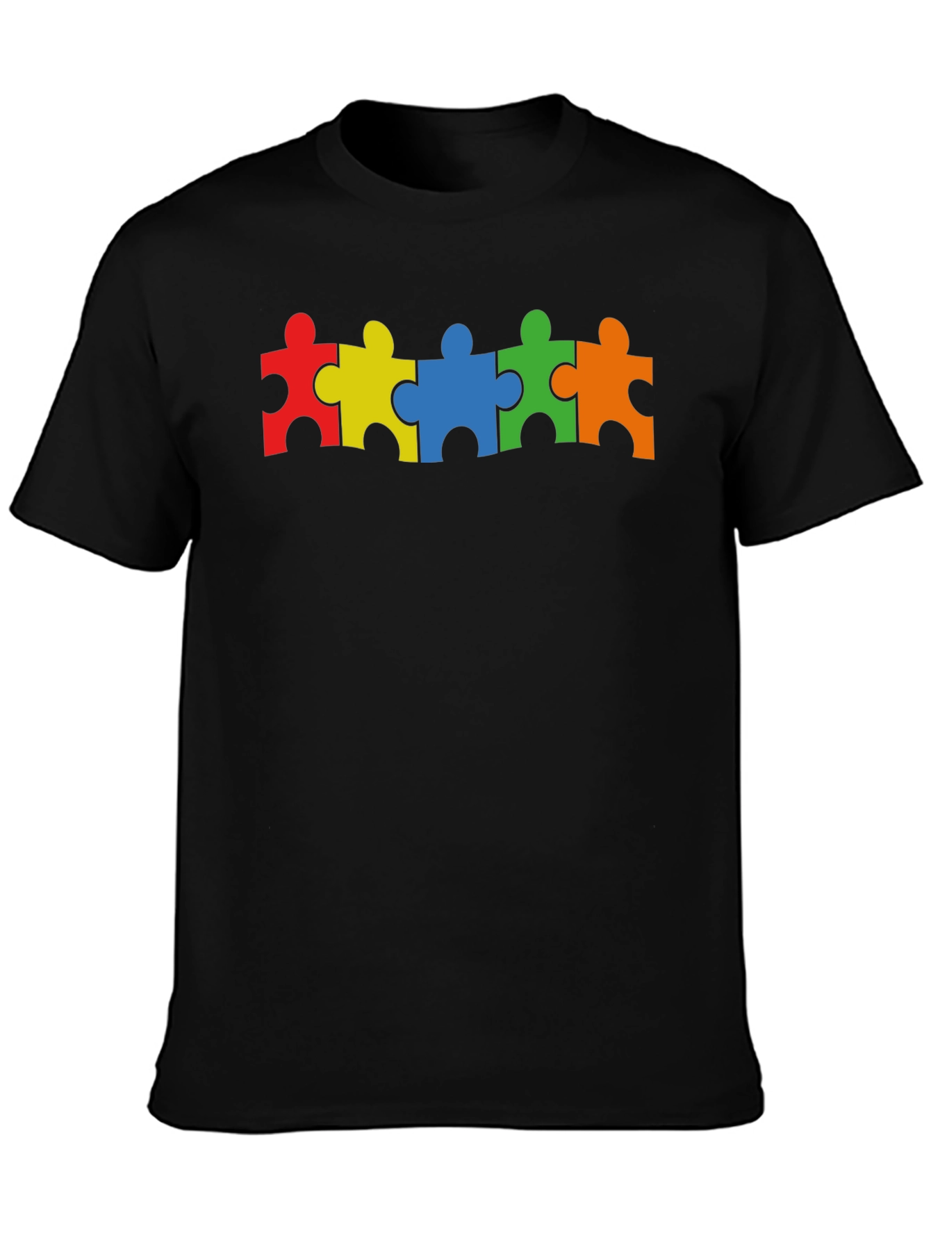 Black Autism Awareness Puzzle Piece T-Shirt view 3