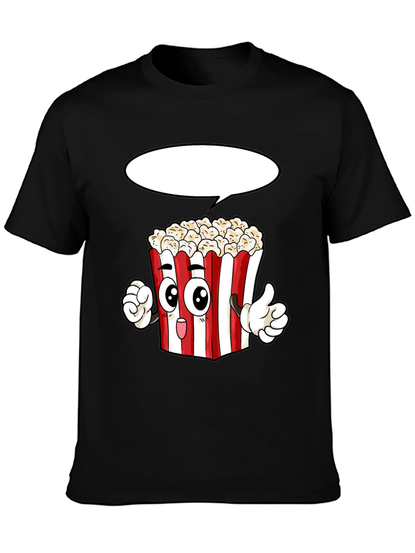 Black Popcorn Cartoon Graphic Novelty T-Shirt view 3